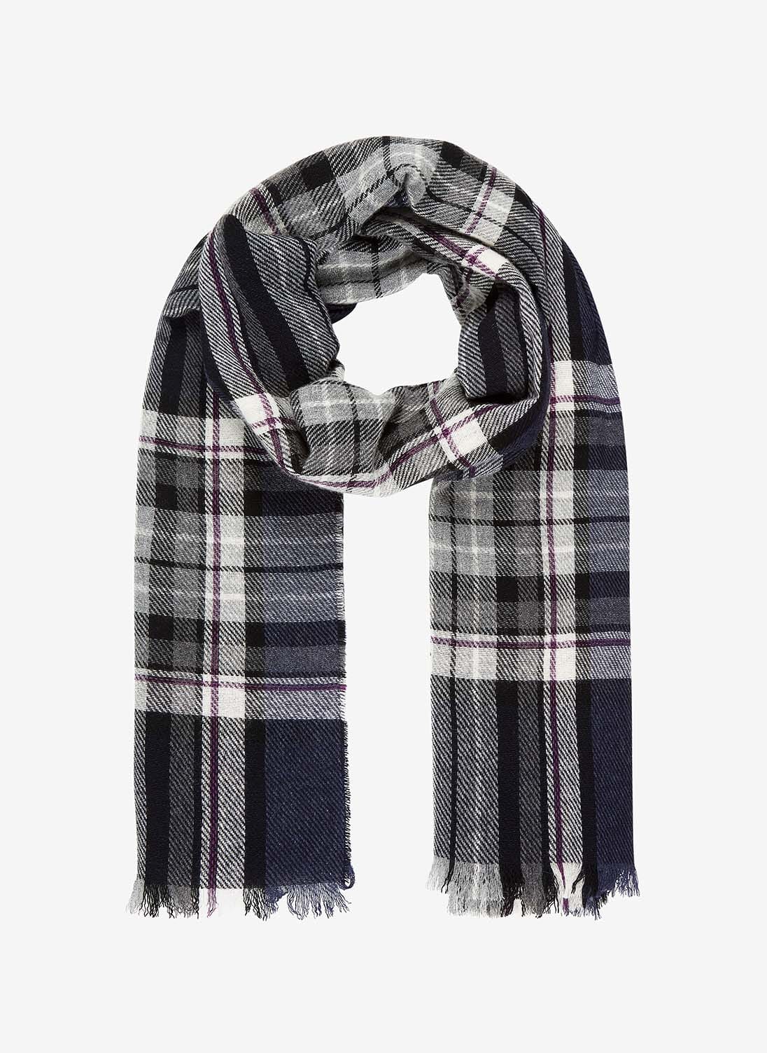 Ink Silver Cashmere Plaid Stole Scarves Stoles Brora