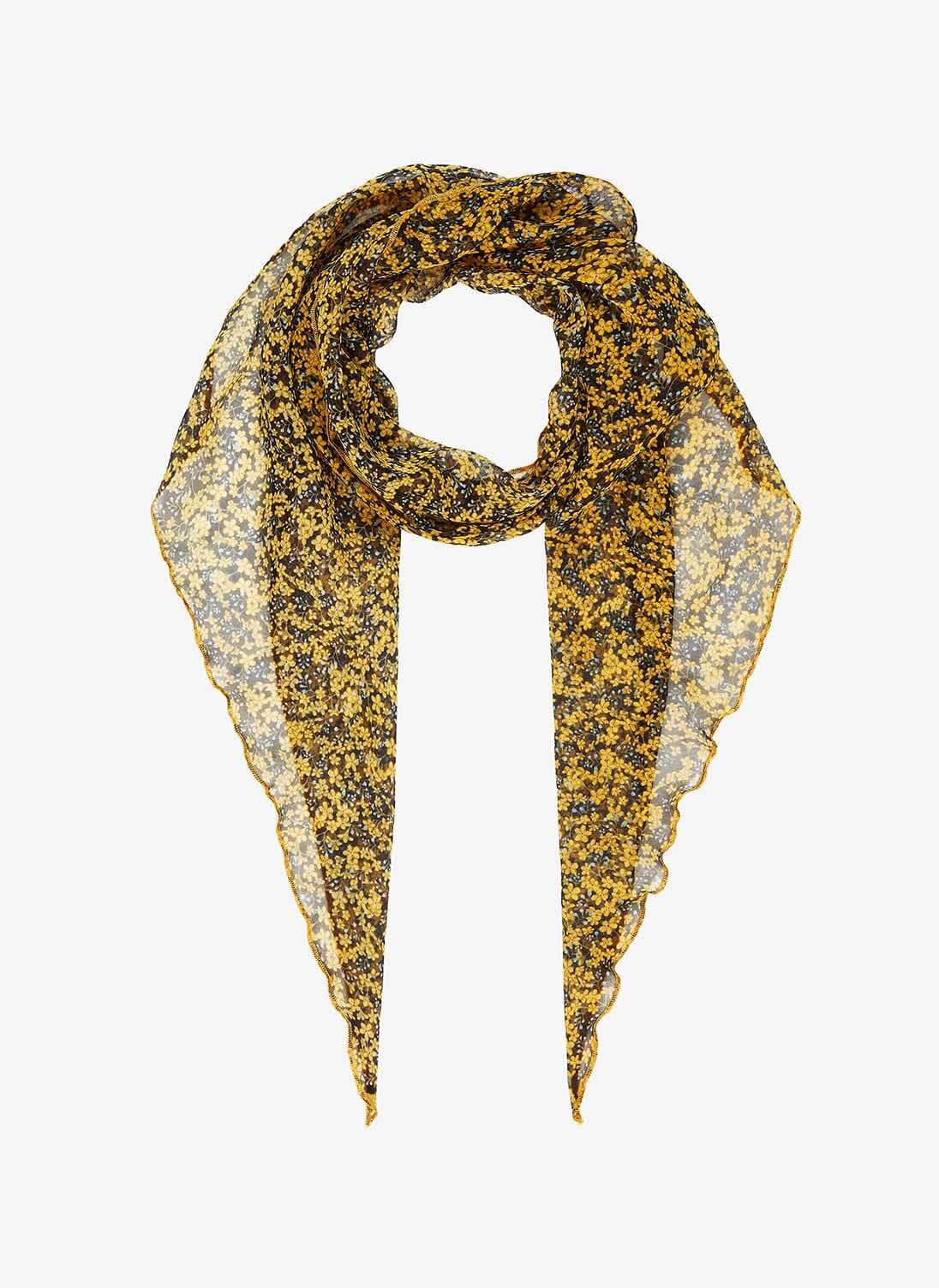 Mustard Floral Liberty Print Silk Chiffon Scarf Brora Uk