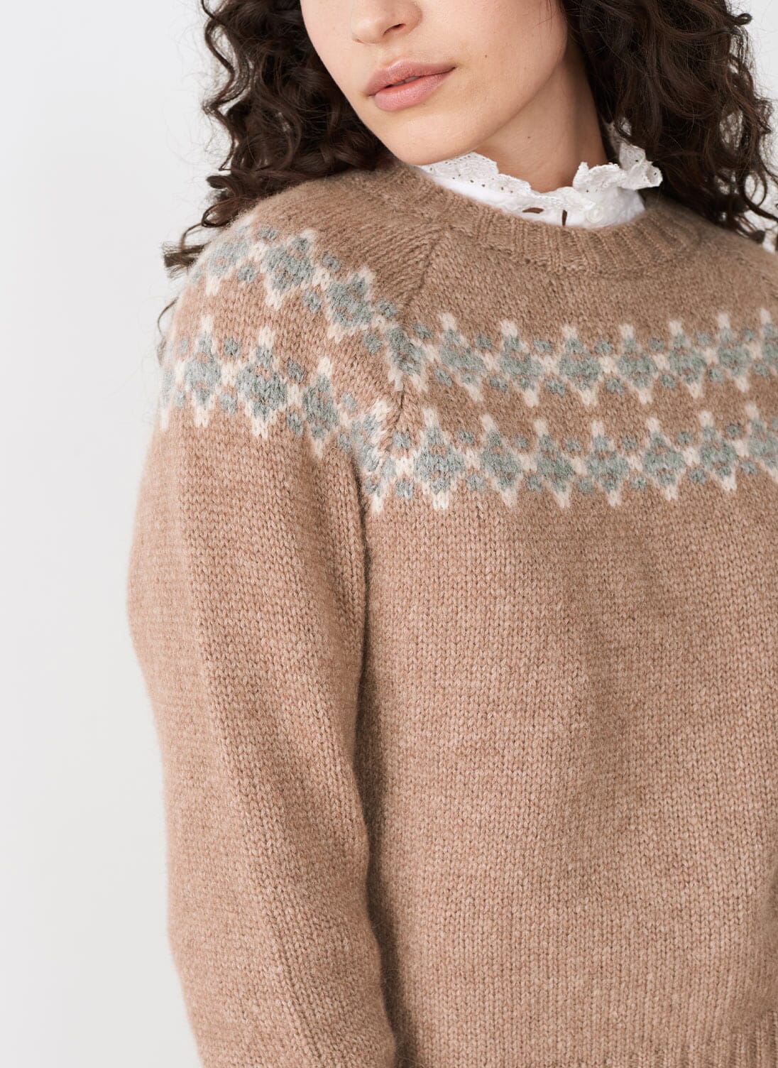 Mocha Alpaca Fair Isle Yoke Jumper Women S Jumpers Brora