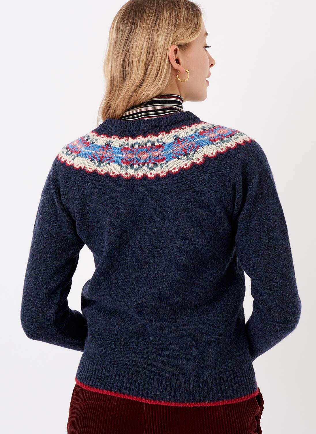 Navy Wool Fair Isle Yoke Jumper Women S Jumpers Brora