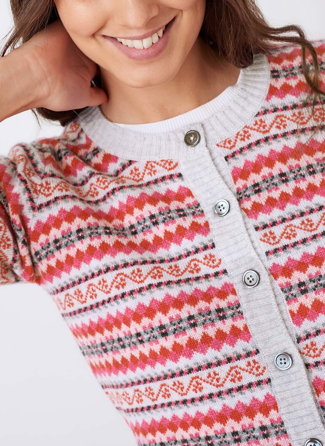 Pearl Cashmere Fair Isle Cardigan Cardigans Brora