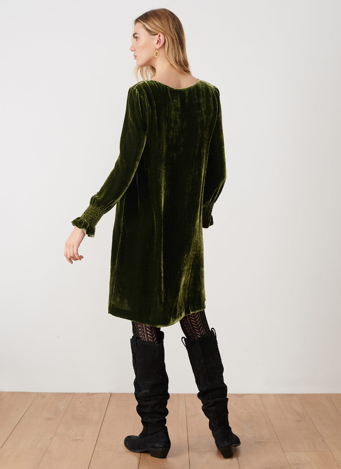Khaki Silk Velvet Tunic Dress Women's Partywear Brora