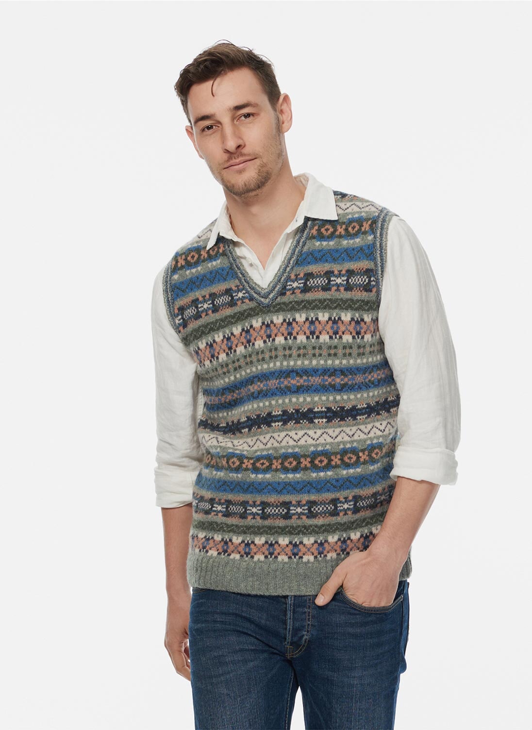 Lambswool Fair Isle Tank Top Brora.co.uk