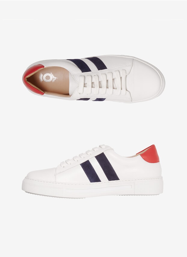 Navy & ruby Leather & Suede Stripe Trainers PR9132HP9132