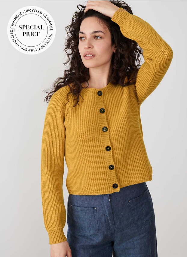 Ochre Cashmere Ribbed Cardigan WPC622H4094