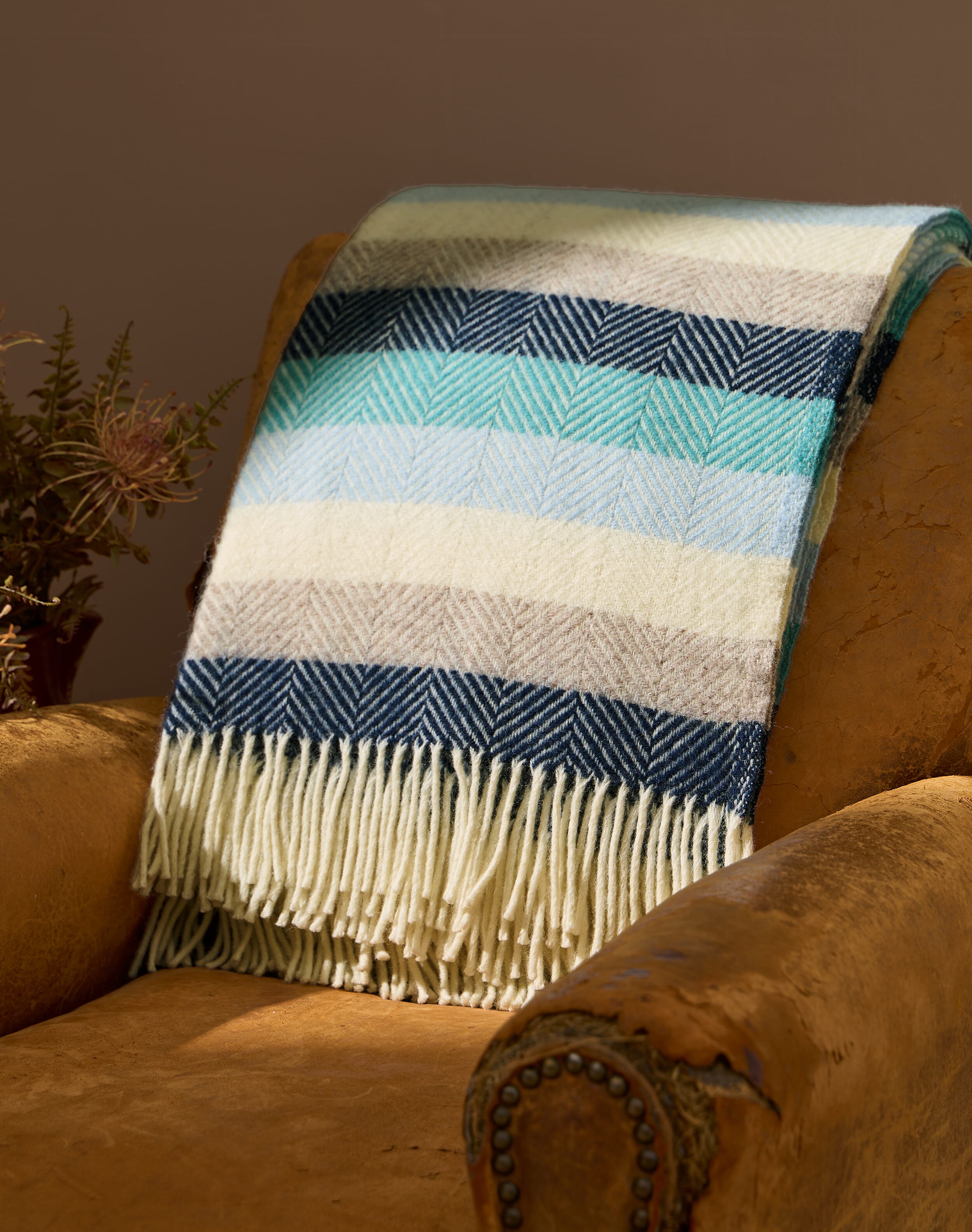 Brora Pure Wool Herringbone Stripe Rug Coastal stripe