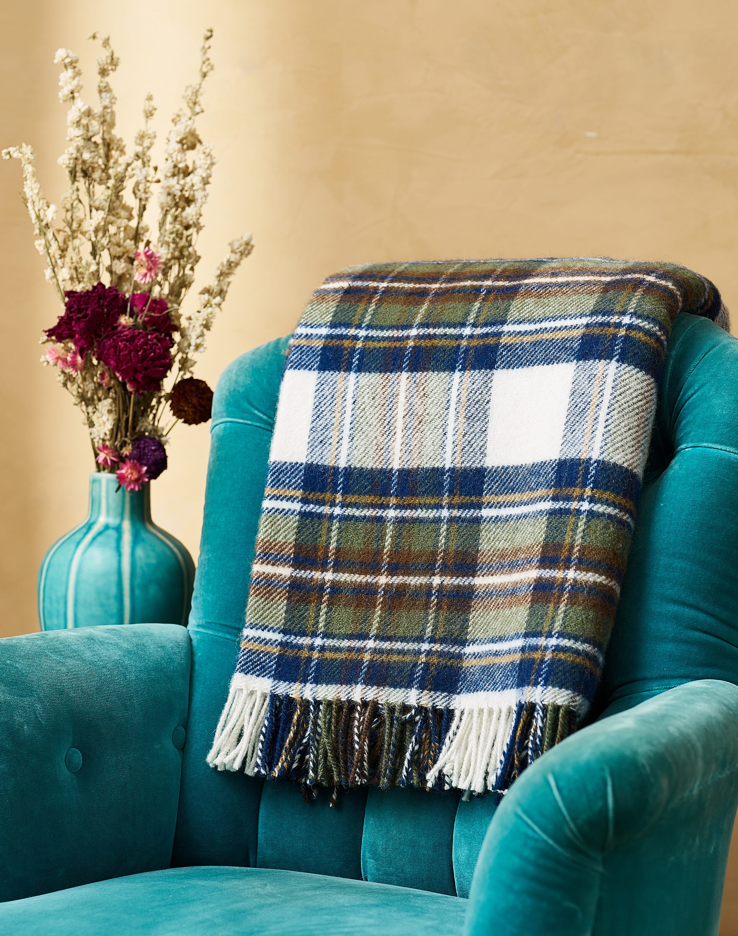 Brora Pure Wool Checked Rug swan