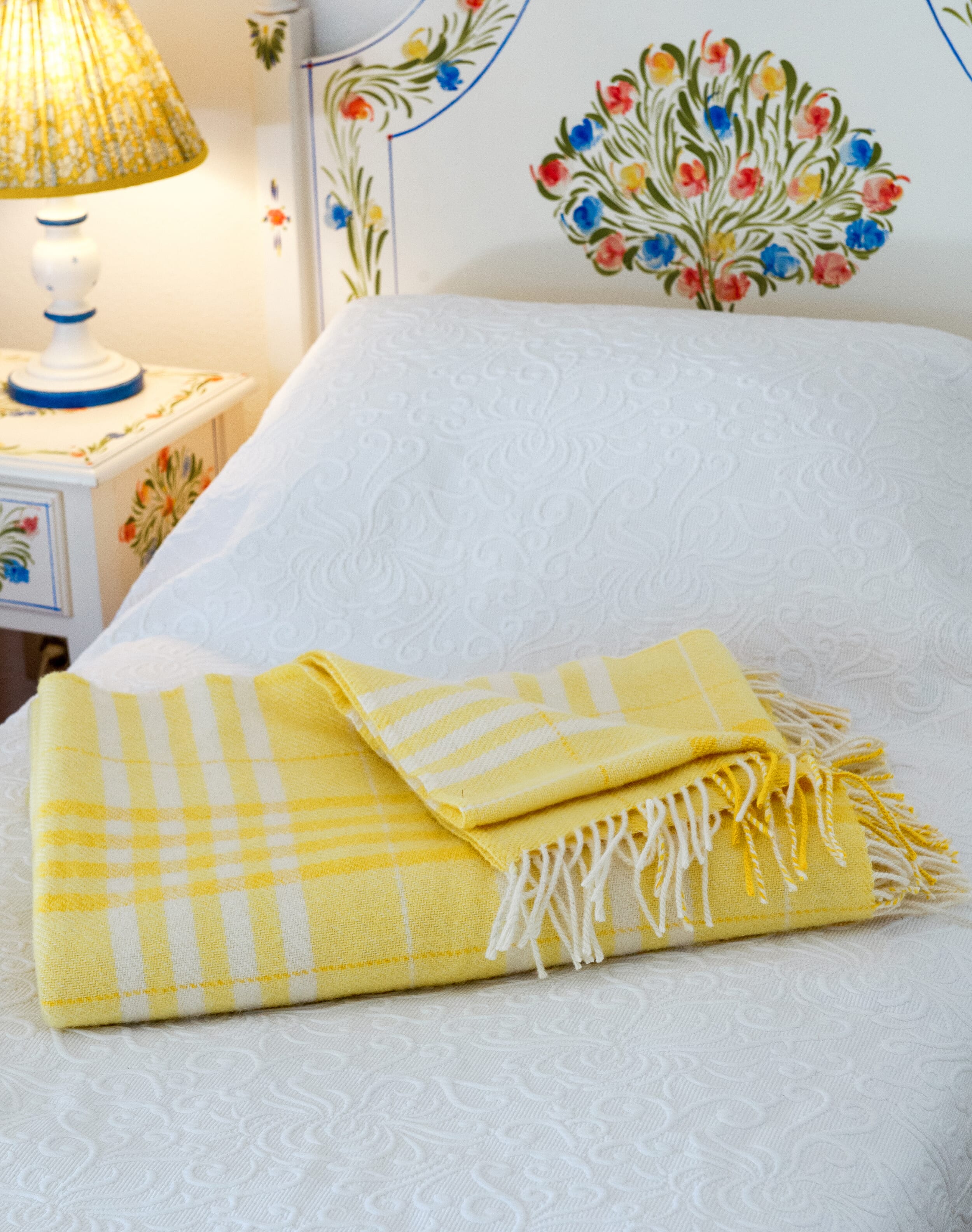 Pure Wool Check Blanket in Lemon Homeware Brora