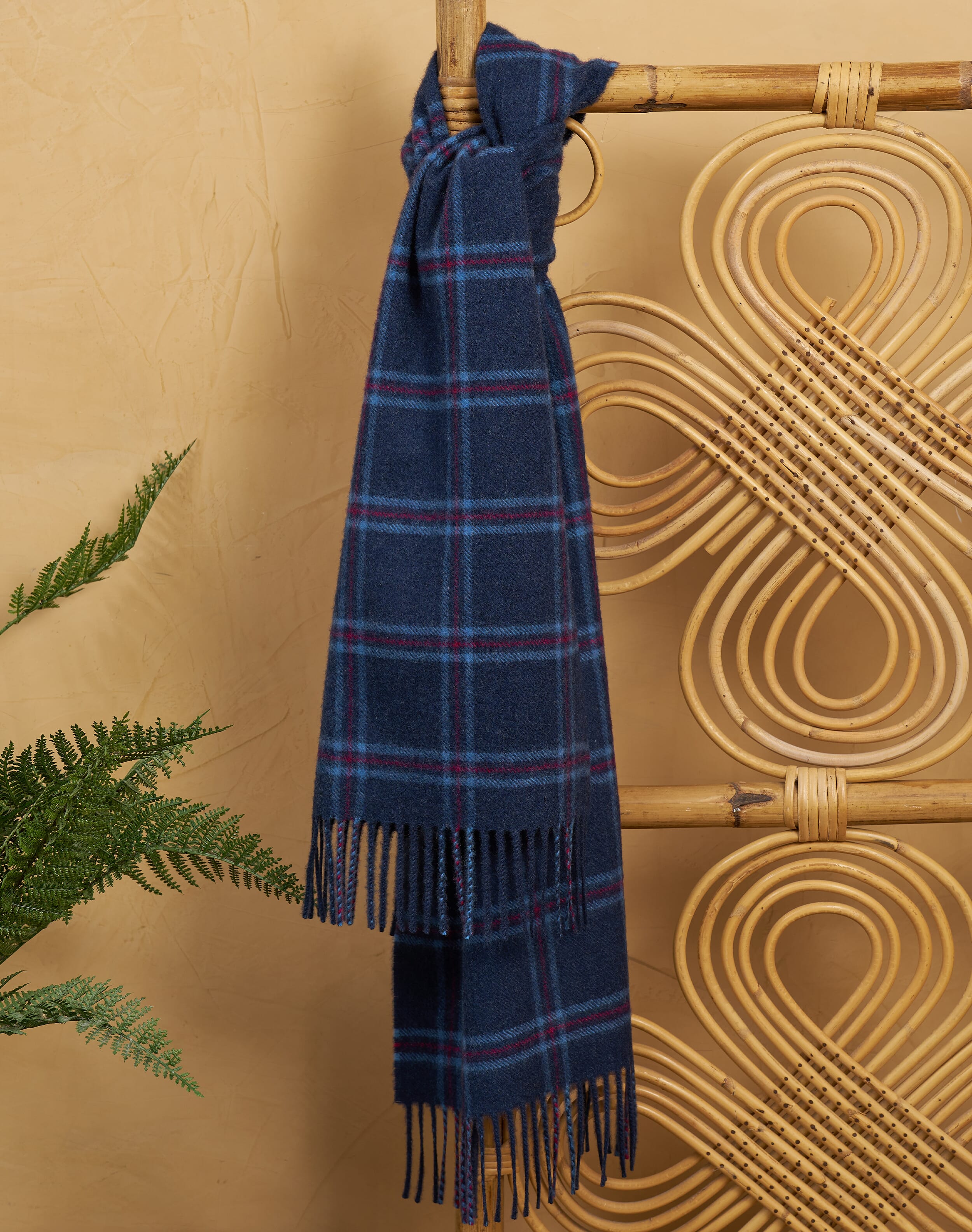 Cashmere Plaid Scarf French Navy