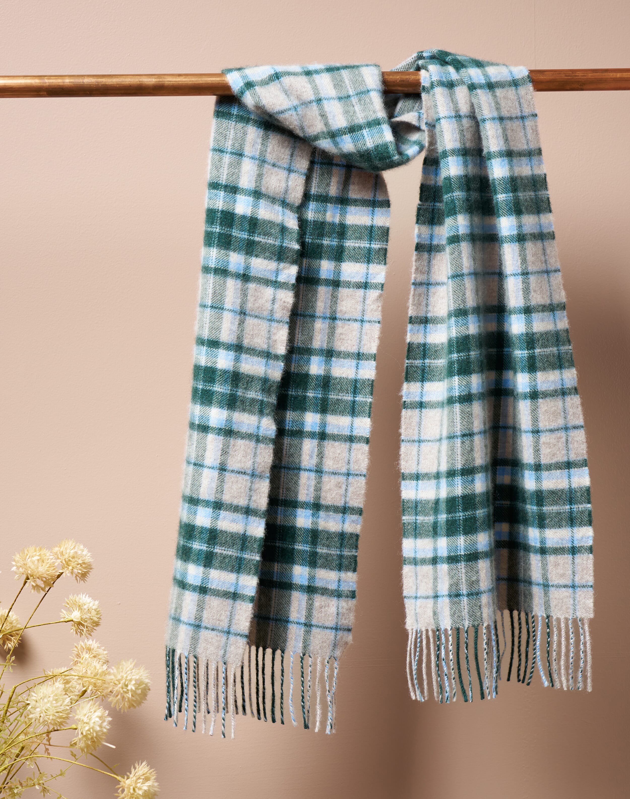Brora Cashmere Plaid Scarf Mallard