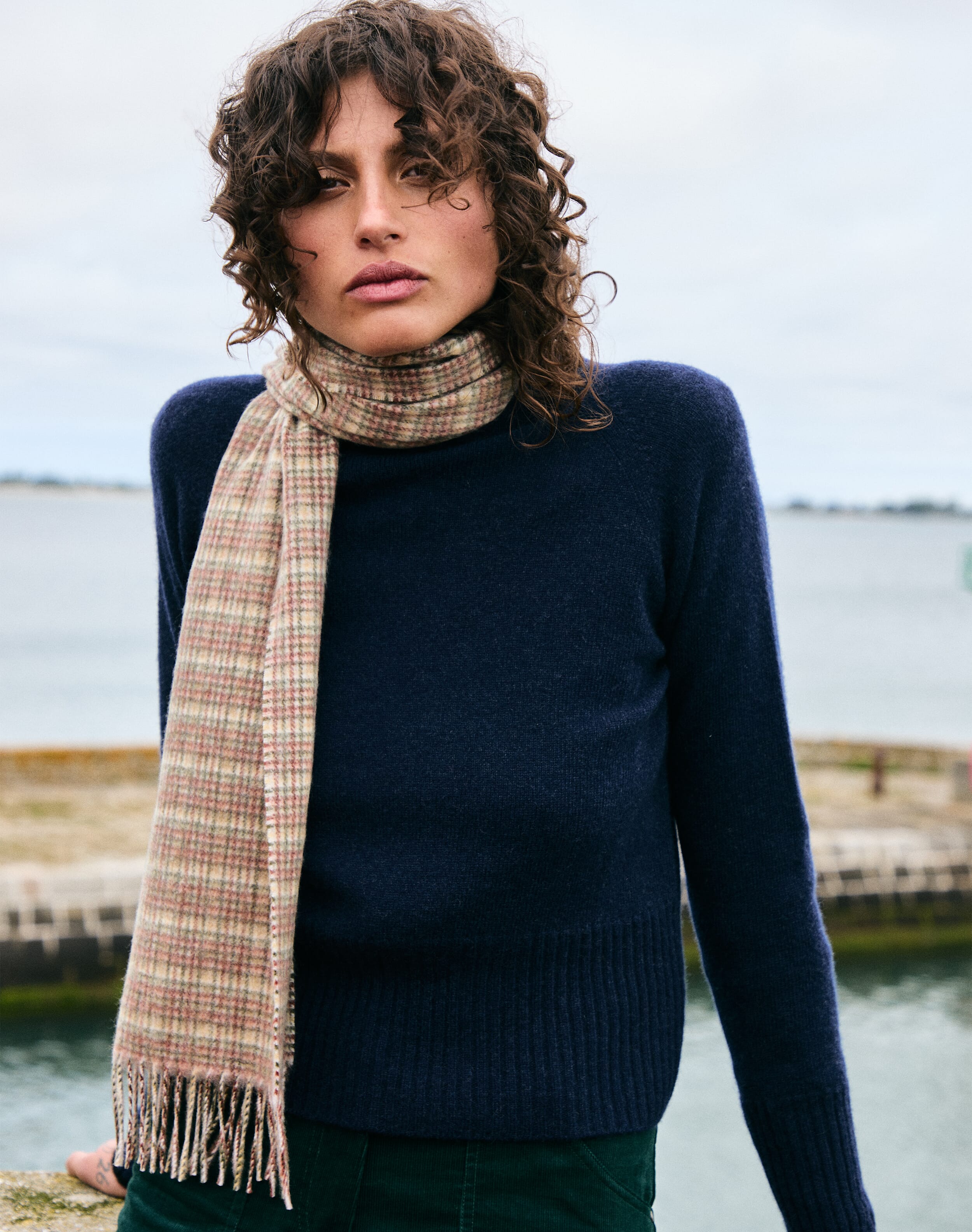 Brora Cashmere Plaid Scarf Walnut