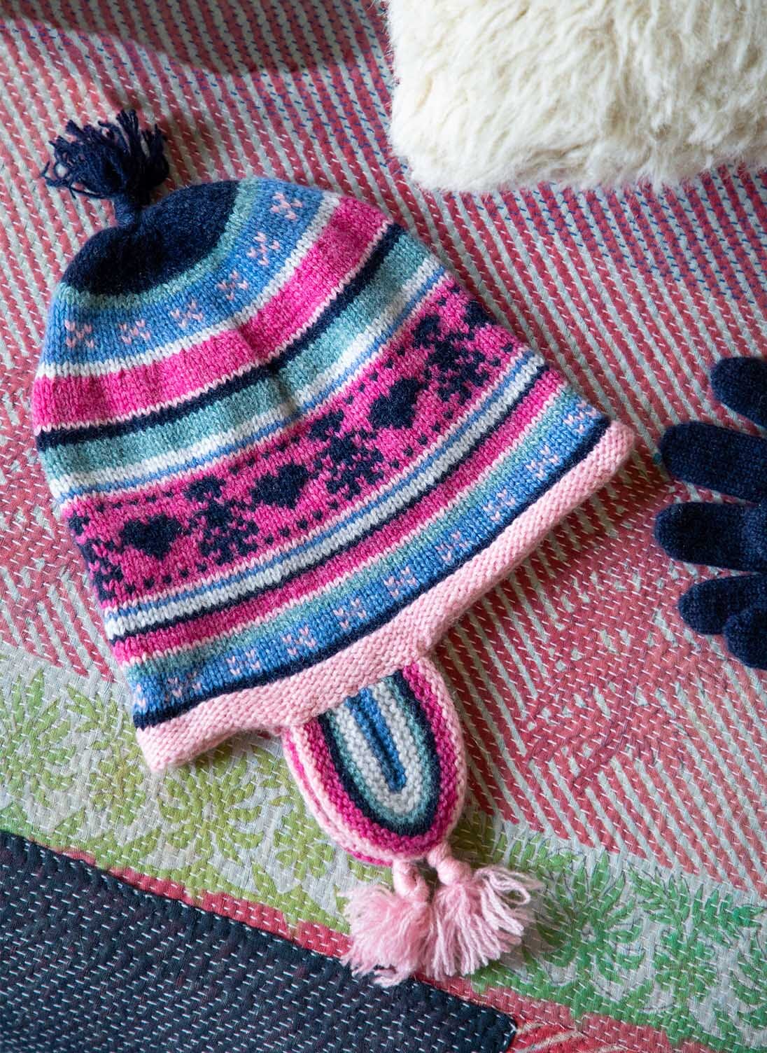 Cashmere Hand Knit Inca Hat Petal