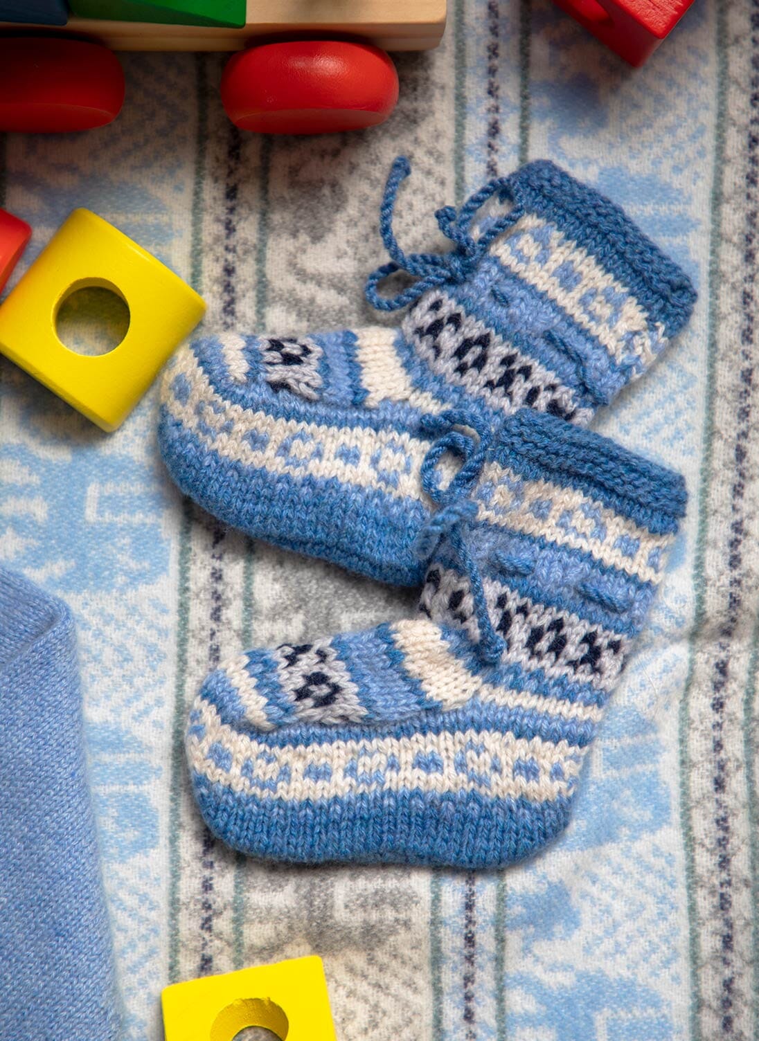 Cashmere Hand Knit Fair Isle Bootees Delft