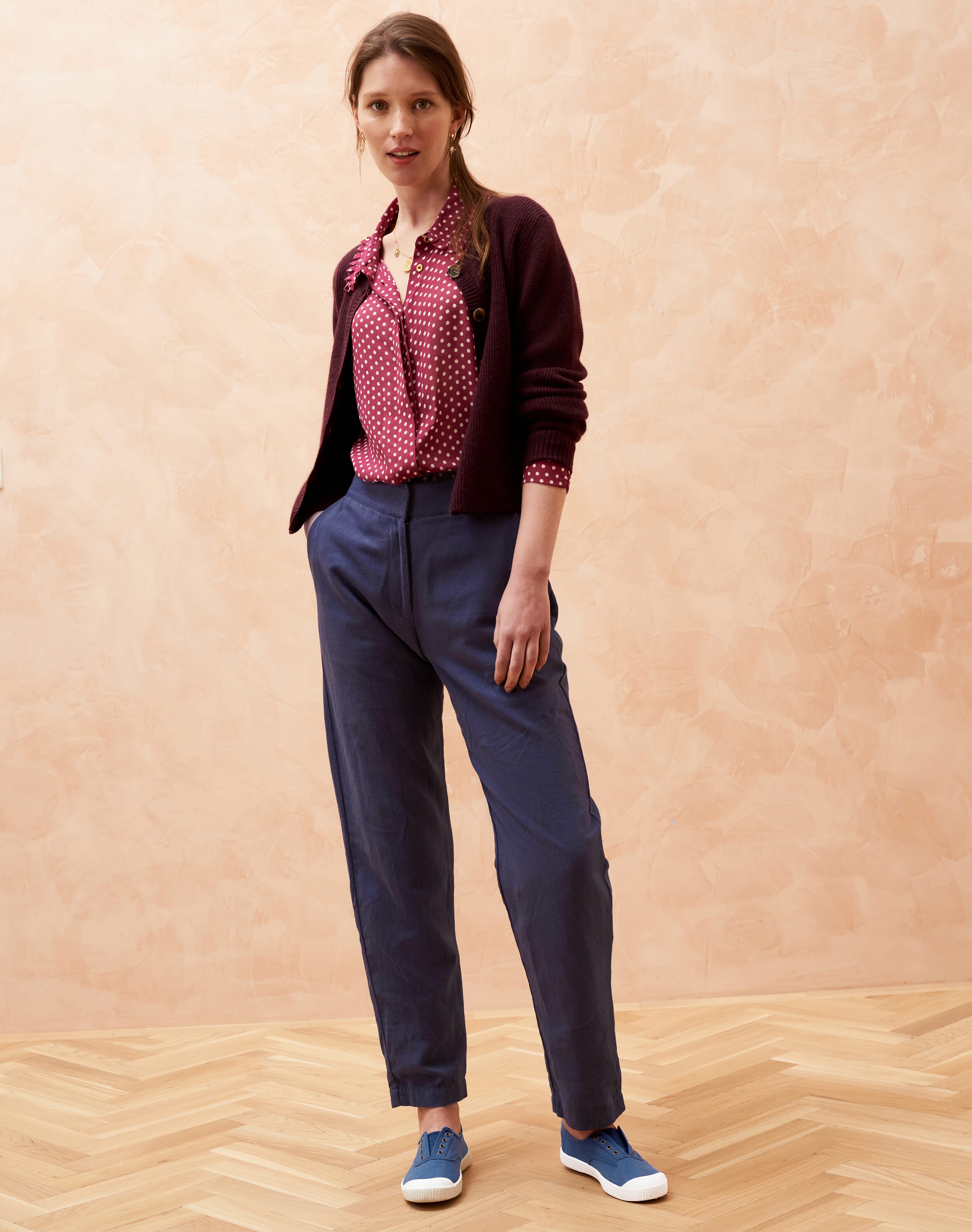 Brora Cotton Linen Pull On Trousers Indigo