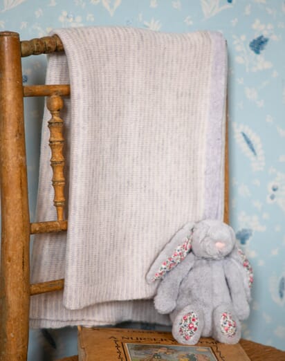 Pearl Winter White Cashmere Knitted Baby Blanket Brora