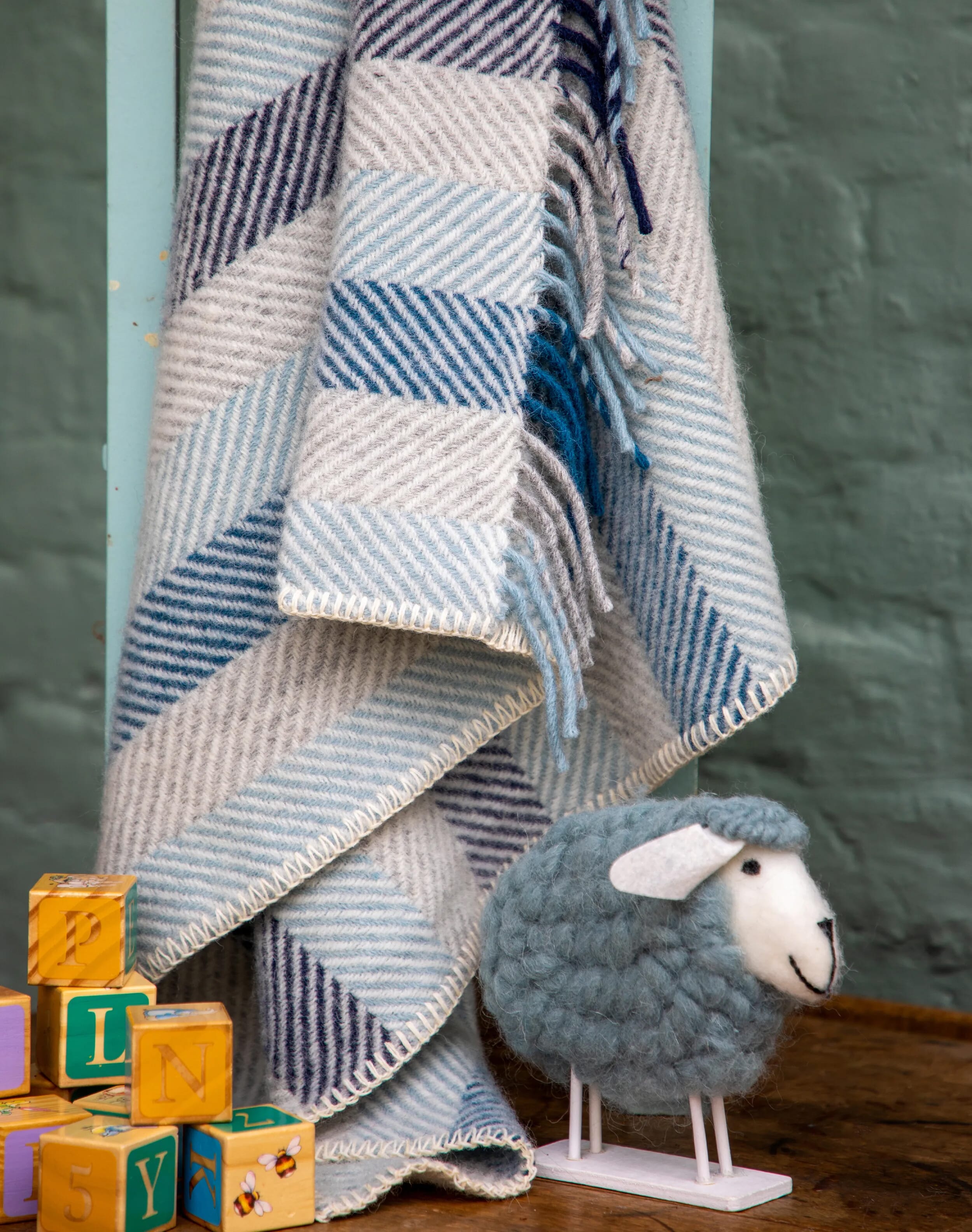 Brora Pure Wool Baby Blanket Rainbow Stripe