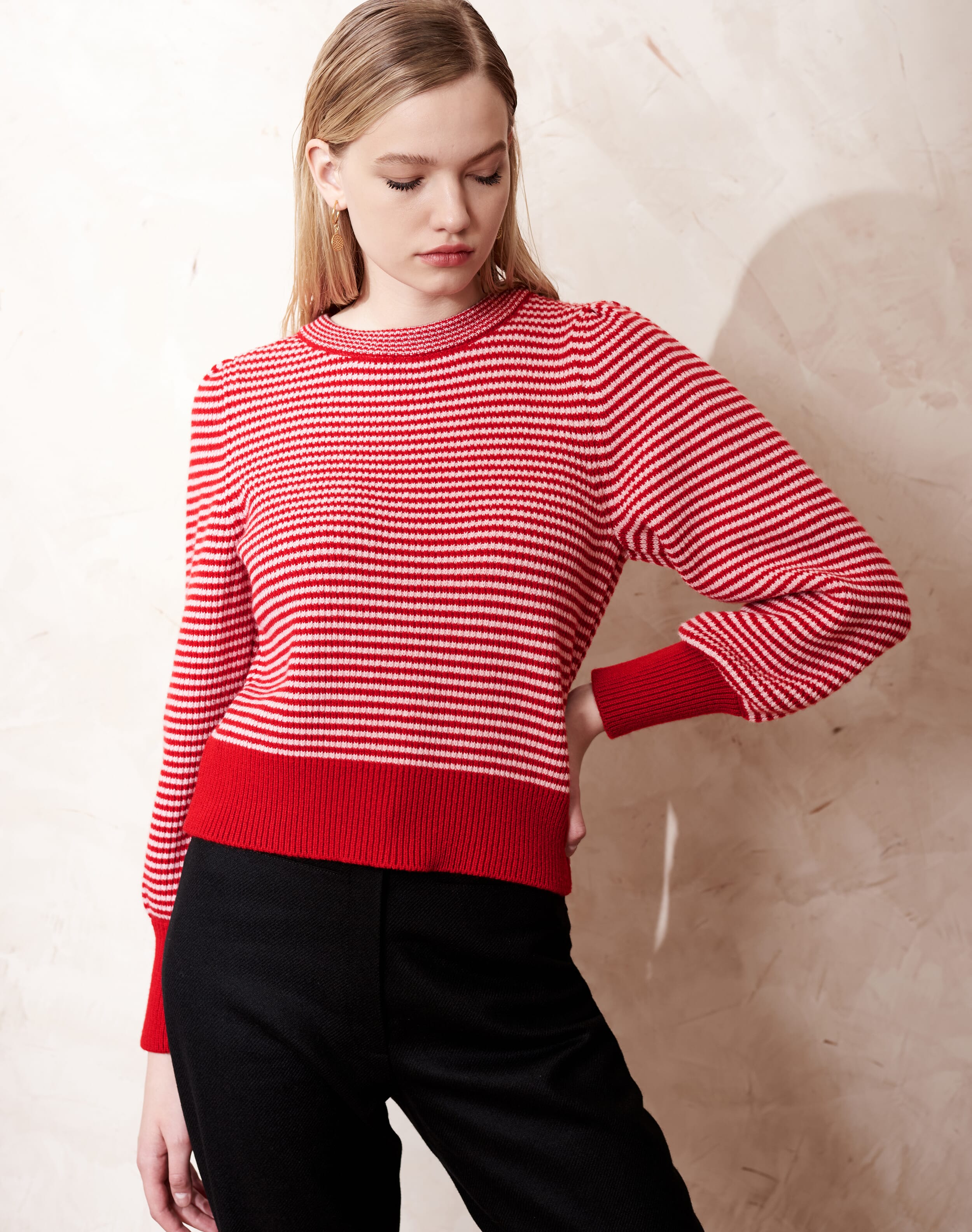 Red Wool Stripe Jumper | Women's Jumpers| Skye by Brora