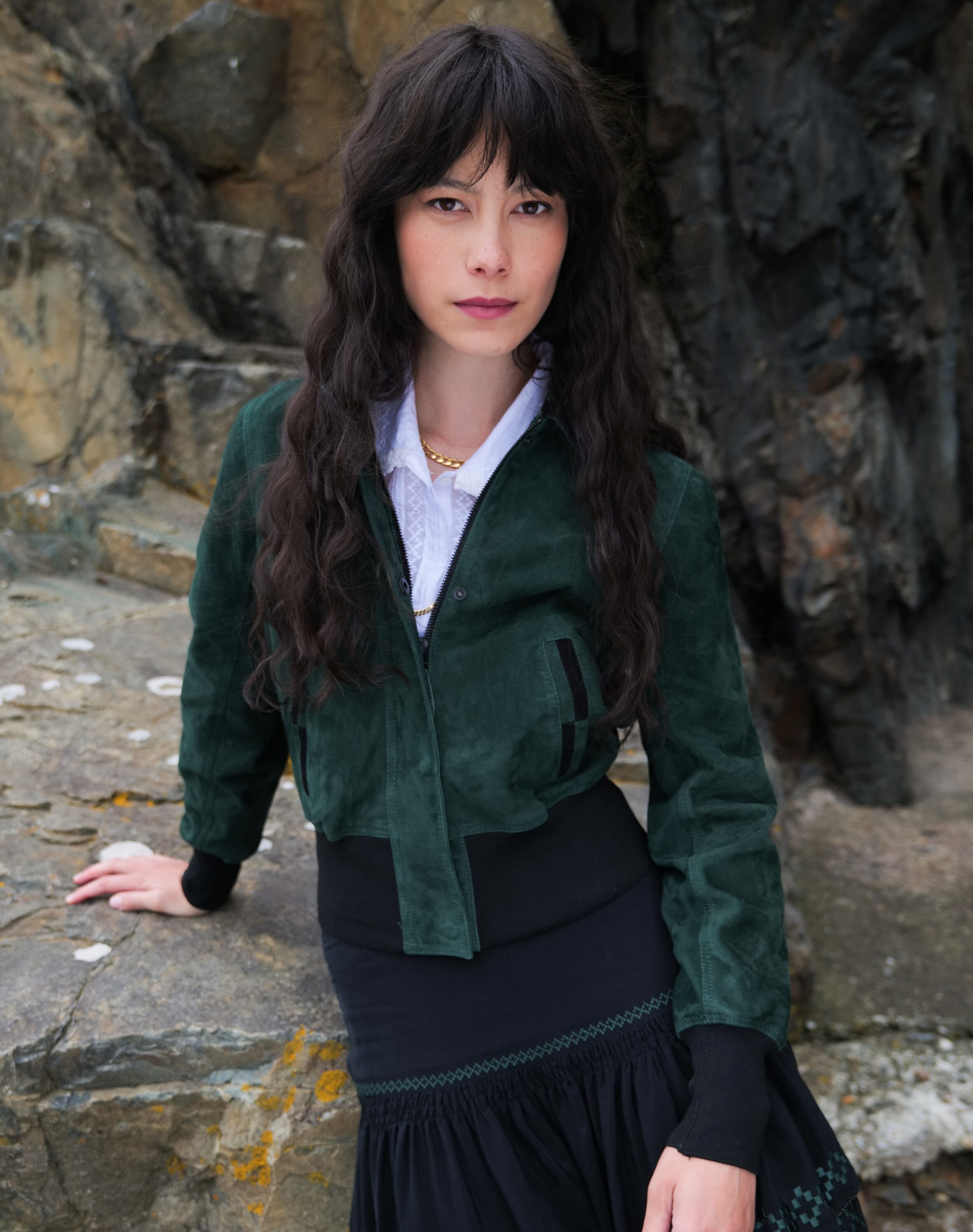Green Suede Bomber Jacket | Women's Jackets | Skye by Brora