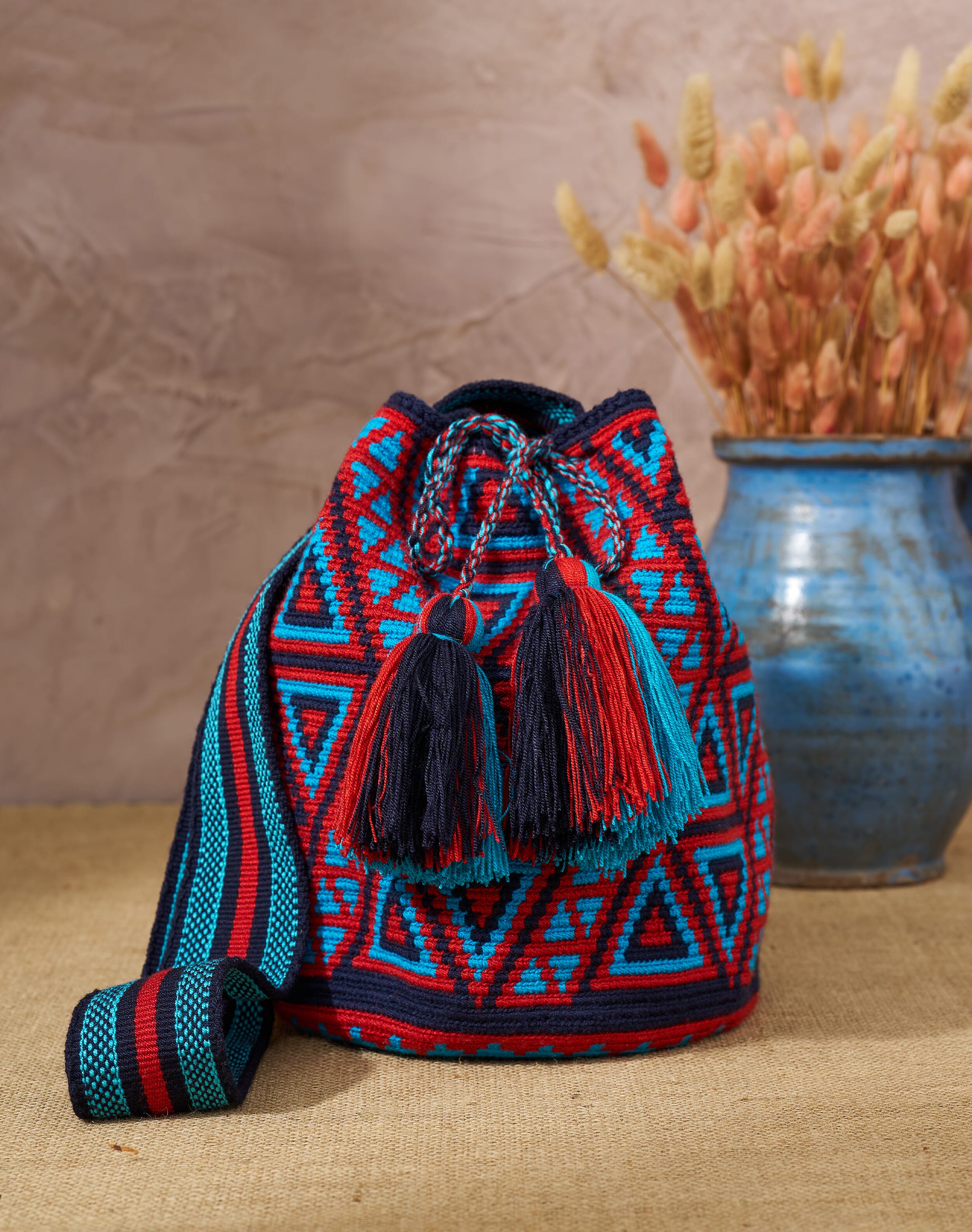 Brora Hand Woven Tassel Bag Turquoise henna