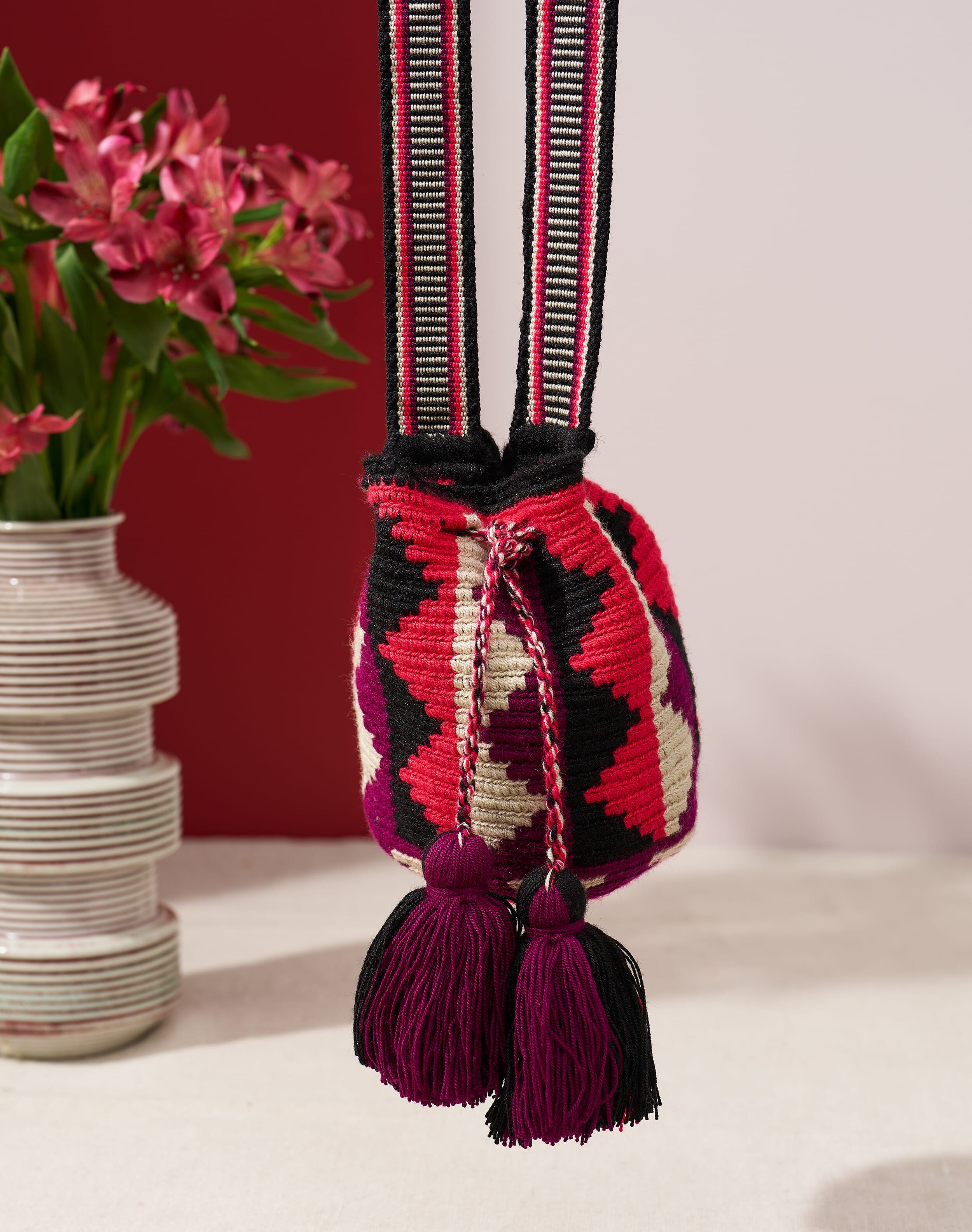 Brora Hand Woven Tassel Mini Bag Black