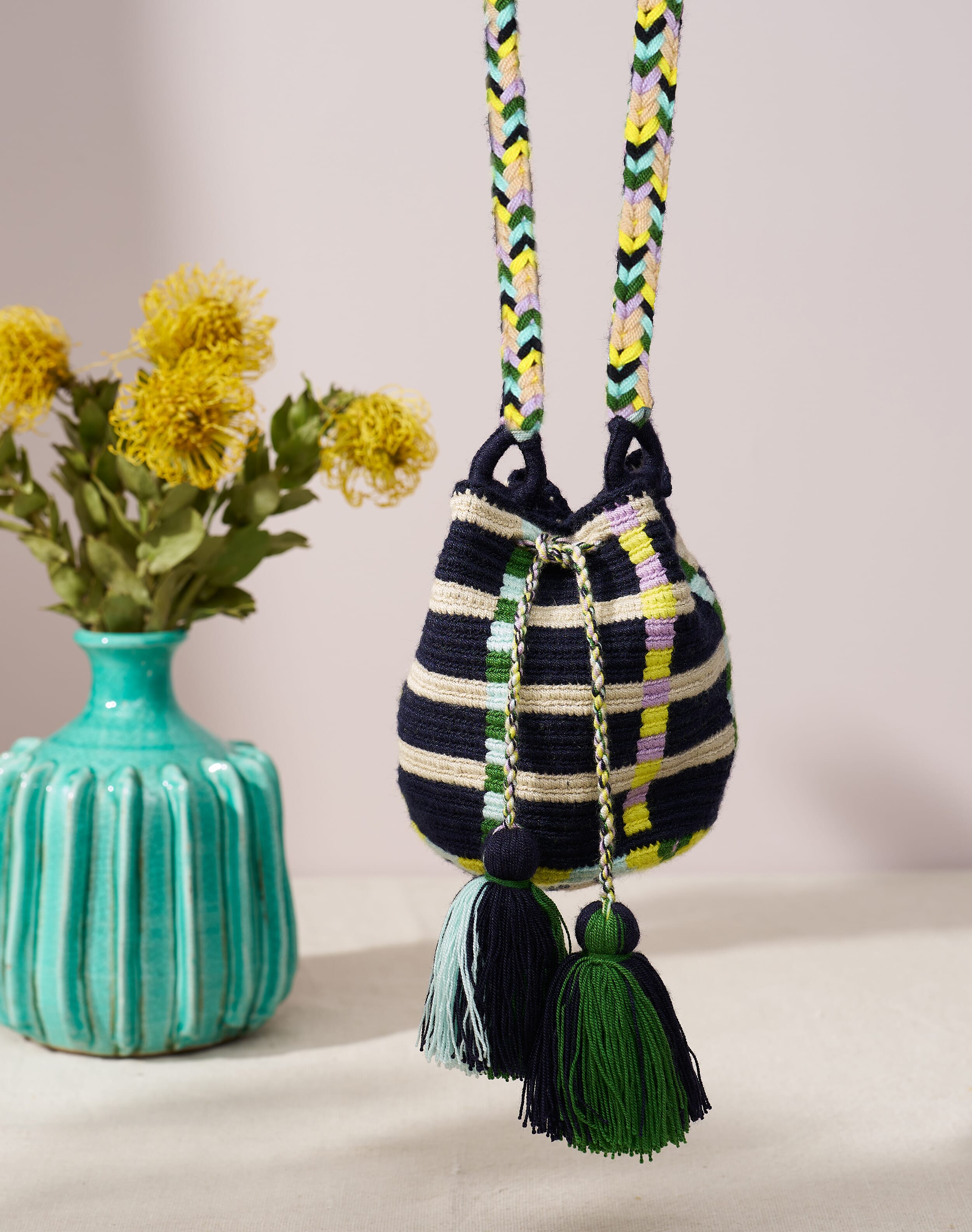 Brora Hand Woven Graphic Mini Bag Navy