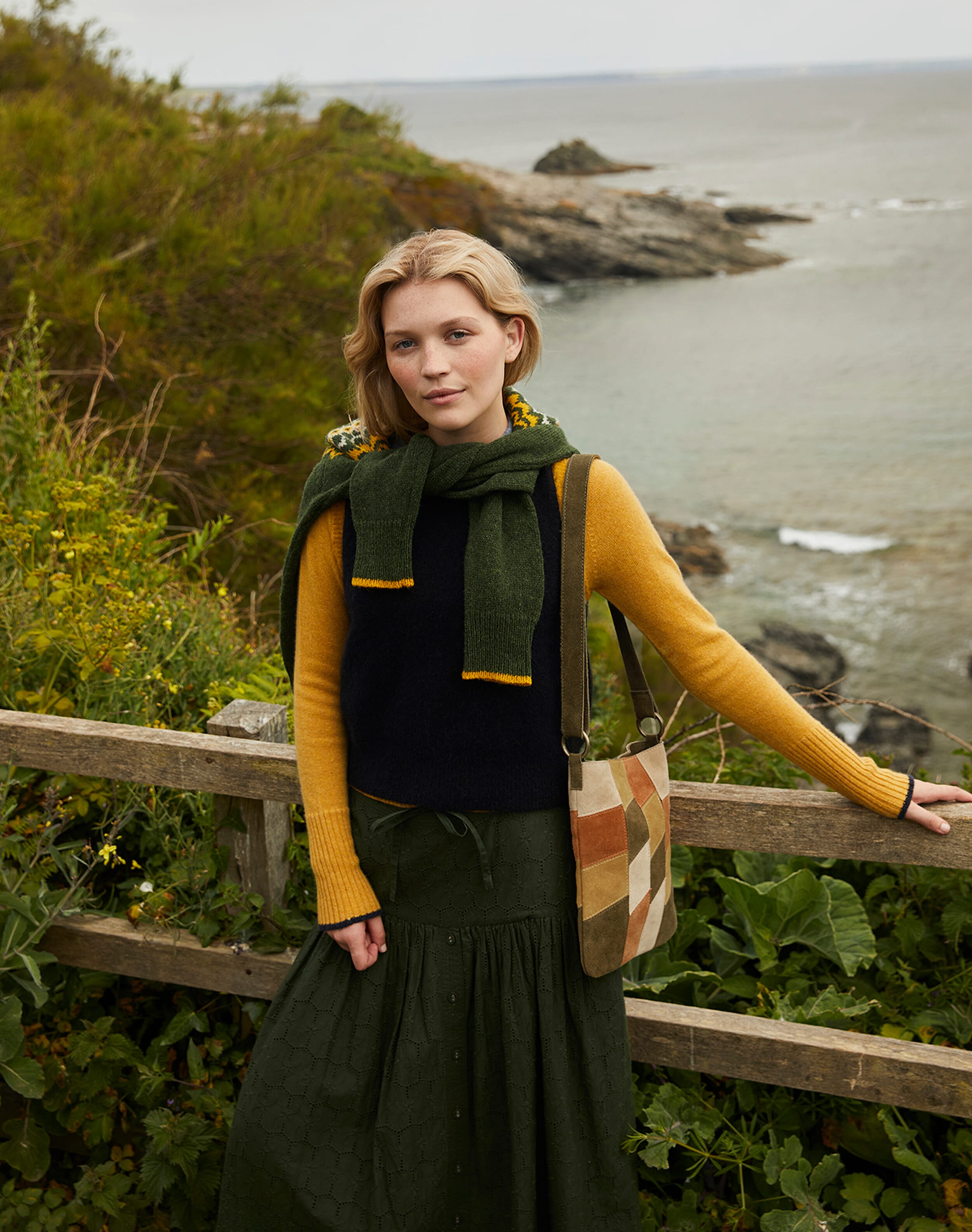 Olive Suede Patchwork Bag | Accessories | Brora Sale