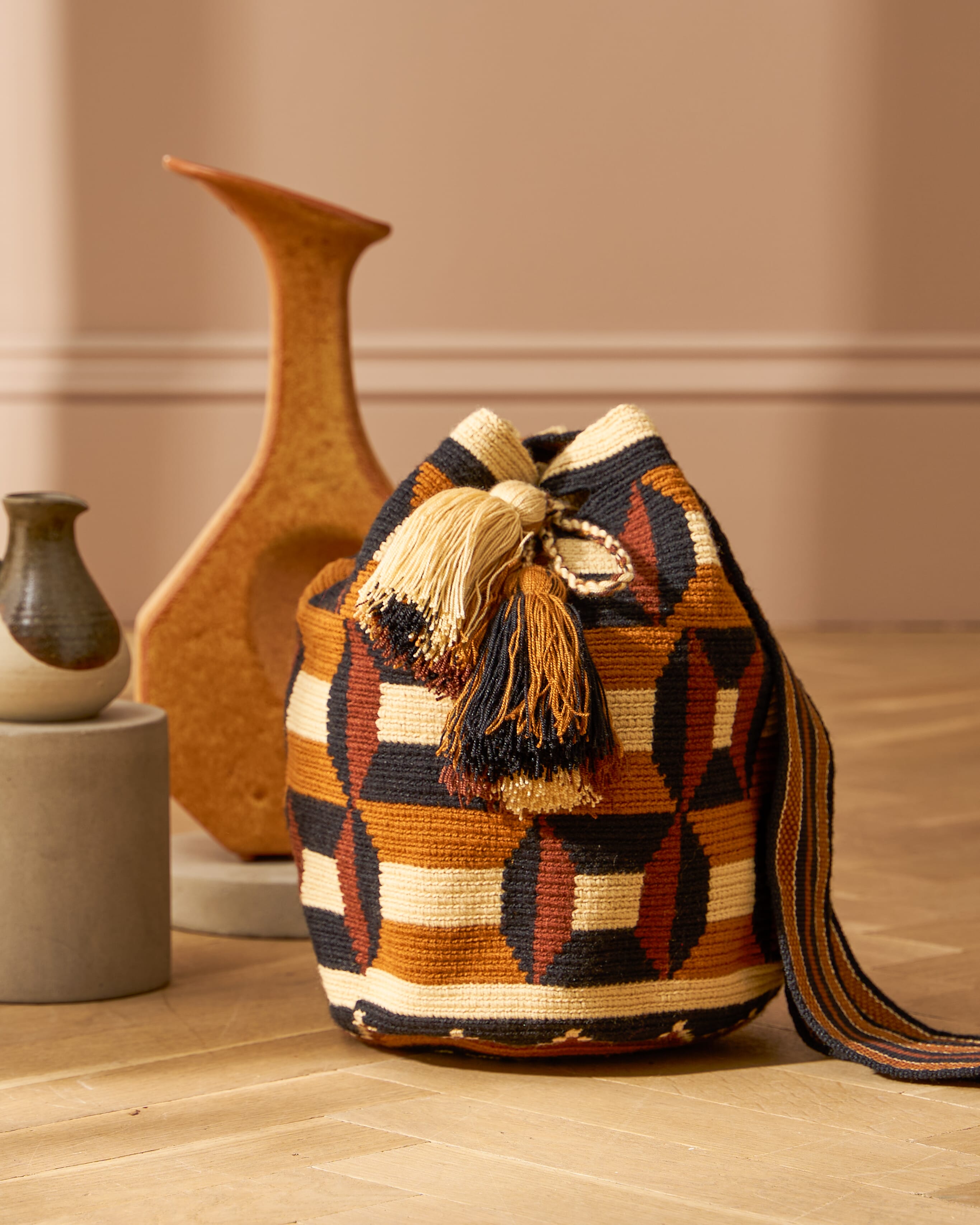 Brora Hand Woven Tassel Bag Caramel