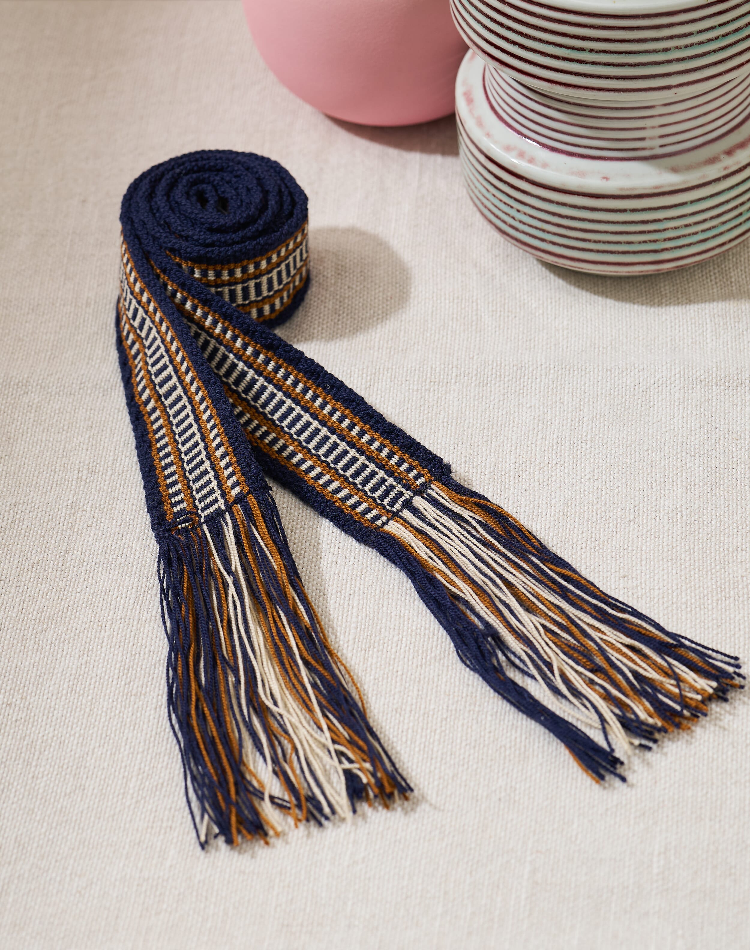Brora Hand Woven Belt Navy & ecru