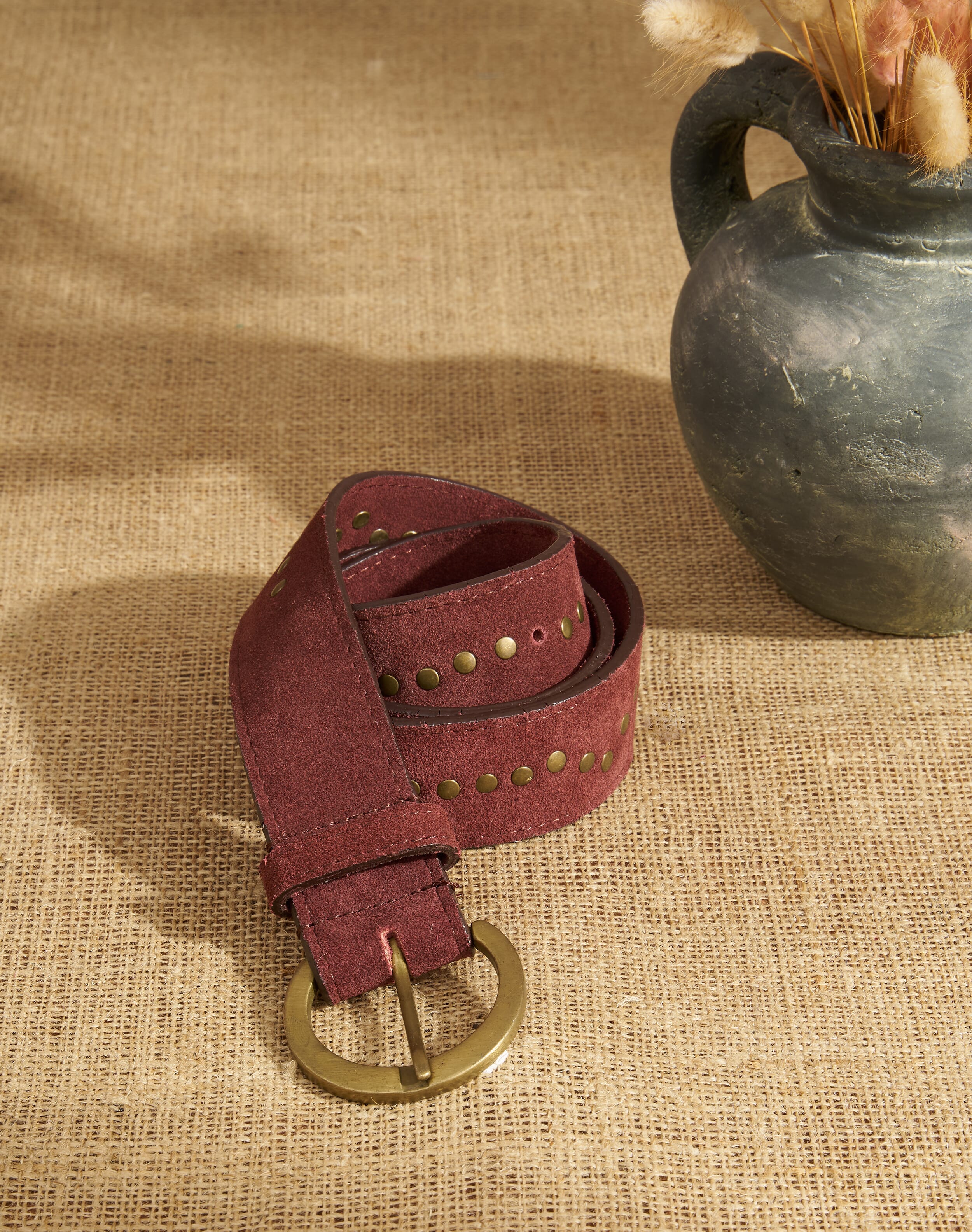 Brora Suede Studded Belt Burgundy