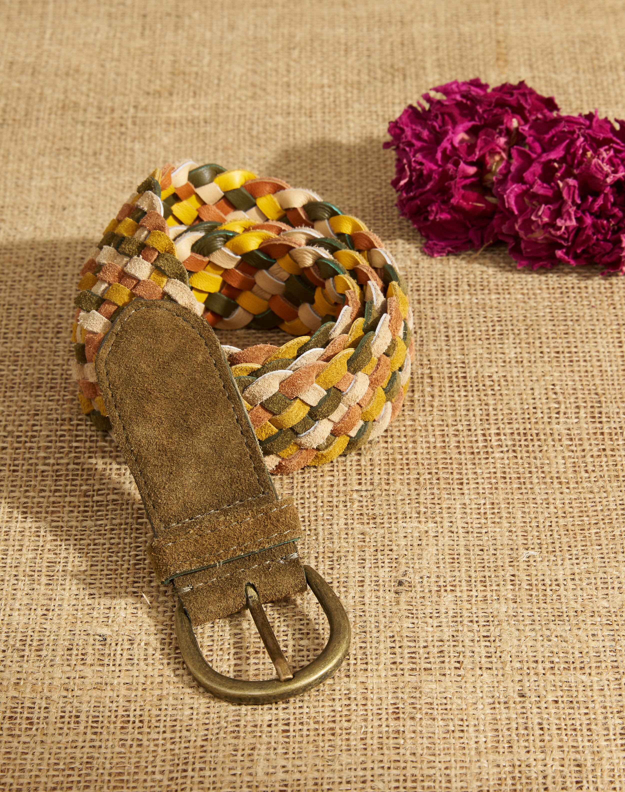 Patchwork Suede Belt Olive ochre