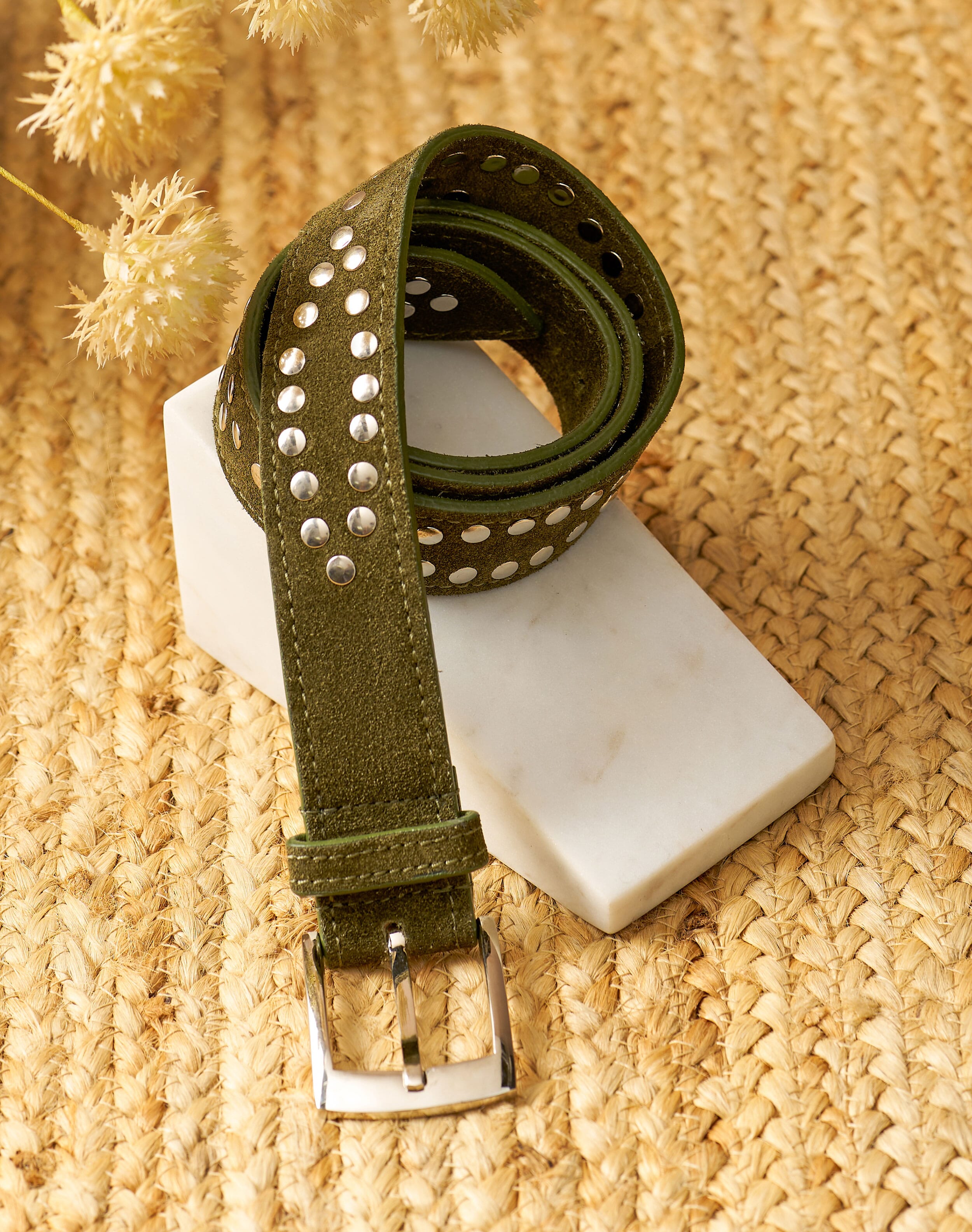 Brora Suede Studded Belt Khaki