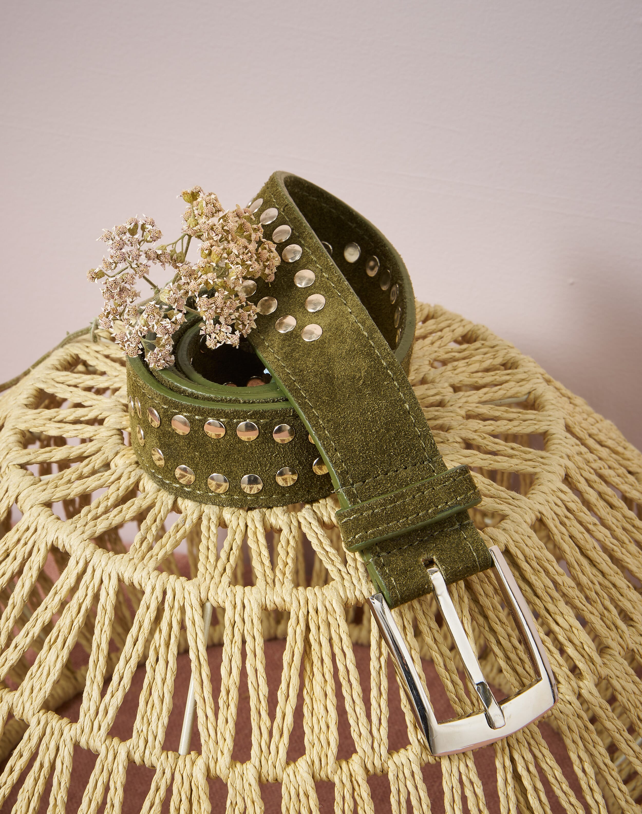 Brora Suede Studded Belt Khaki