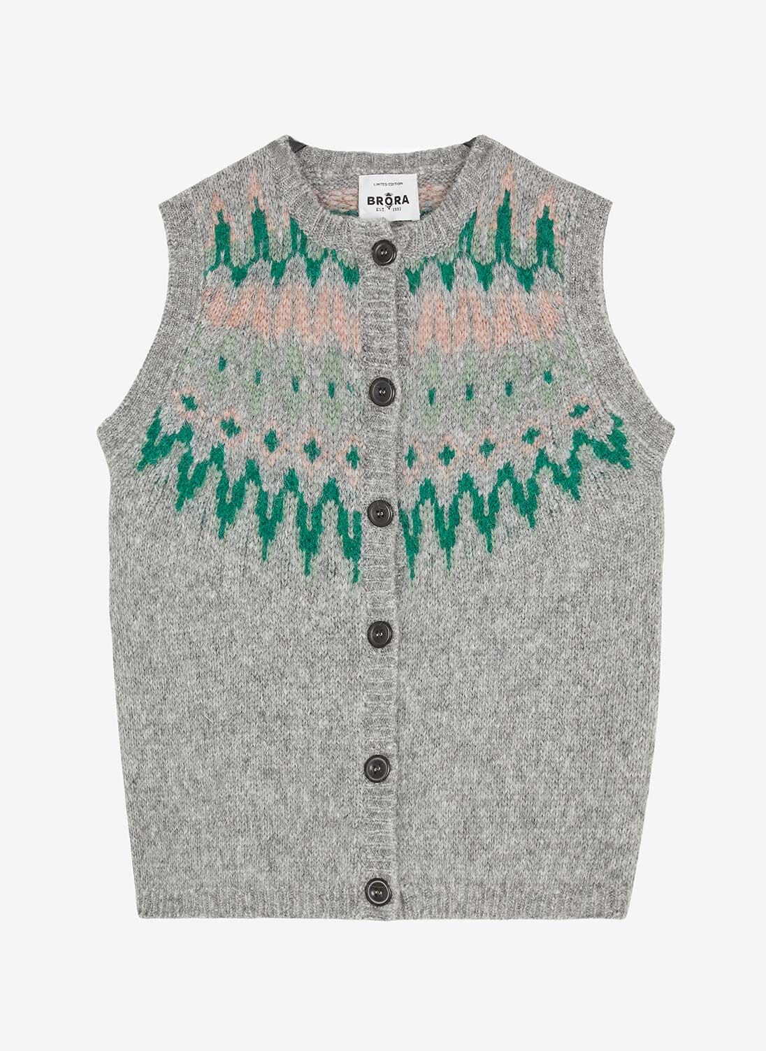 Silver Alpaca Fair Isle Yoke Gilet | Tank Tops & Vests | Brora