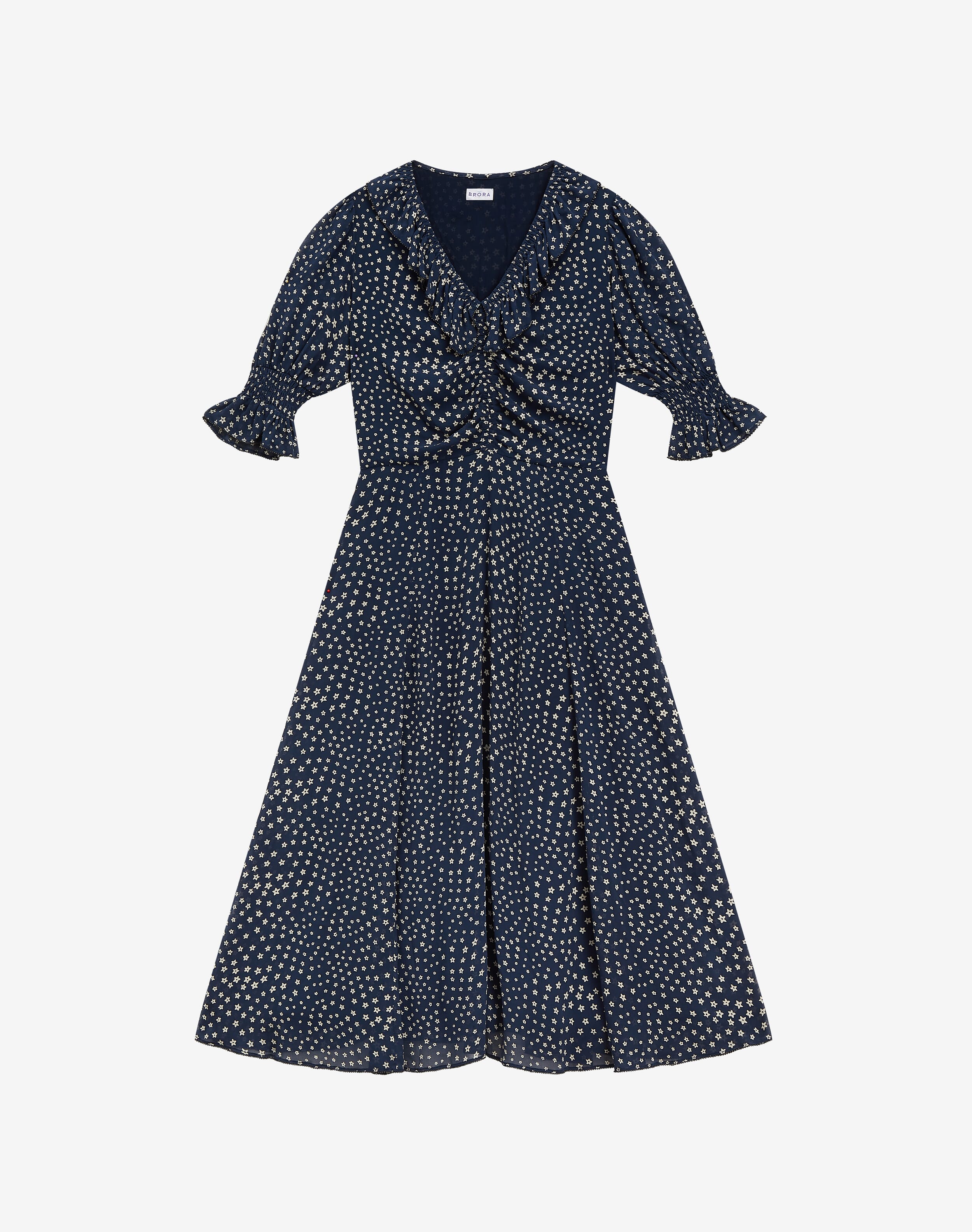 Silk Star Print Dress in Midnight | Women's Clothing | Brora