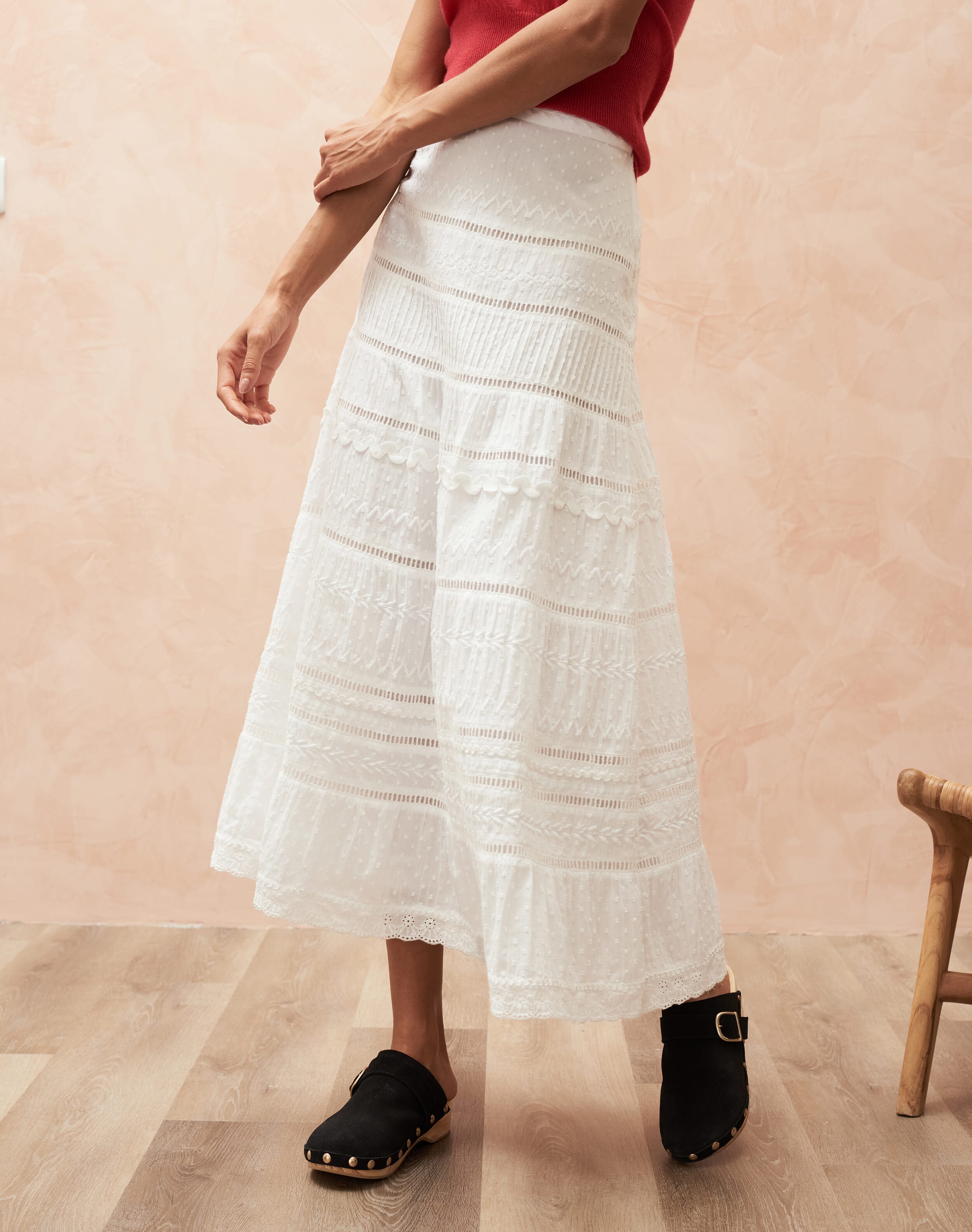 Organic Cotton Embroidered Skirt in White Women Brora