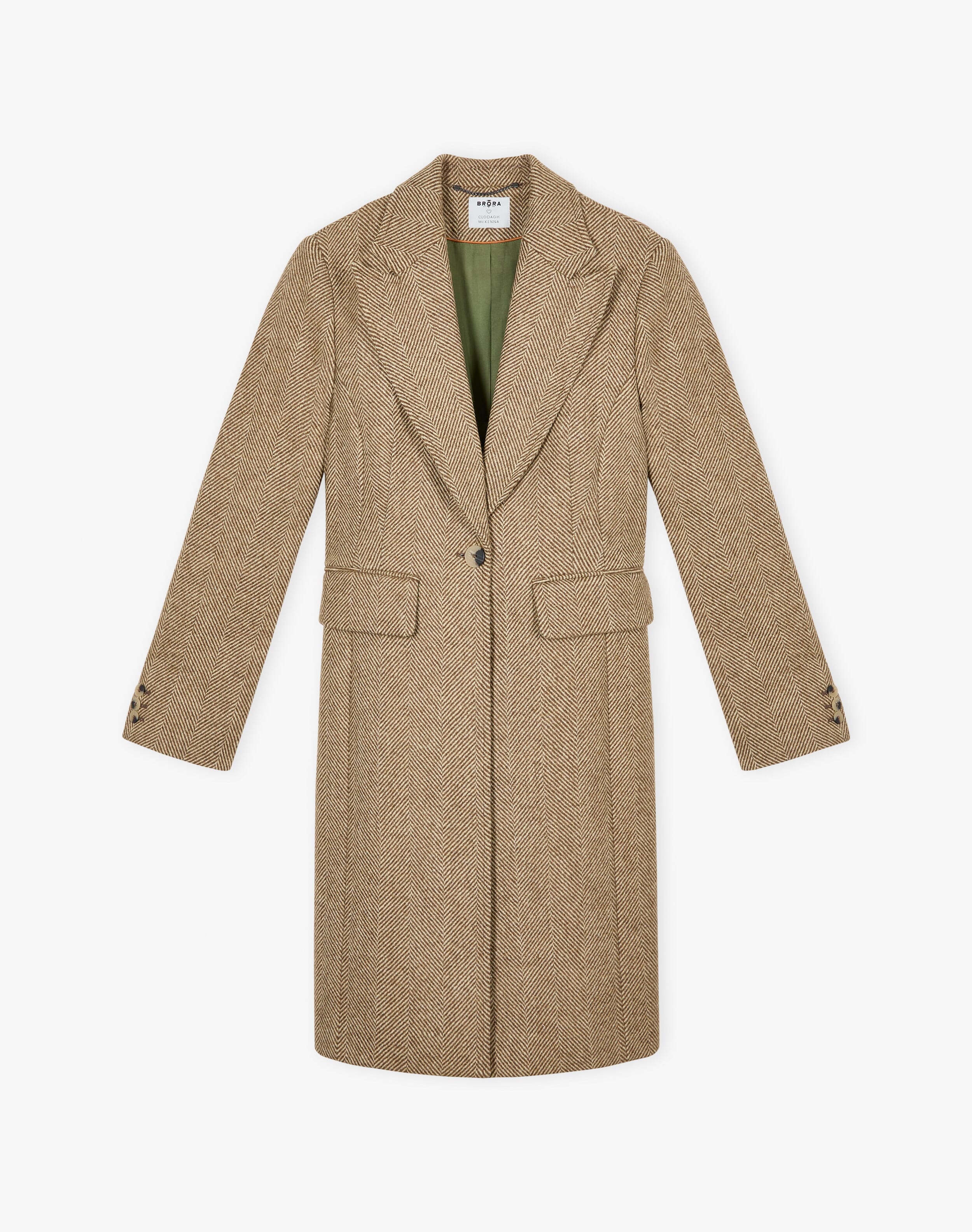 Herringbone Wool Tailored Coat in Walnut | Brora clearance event