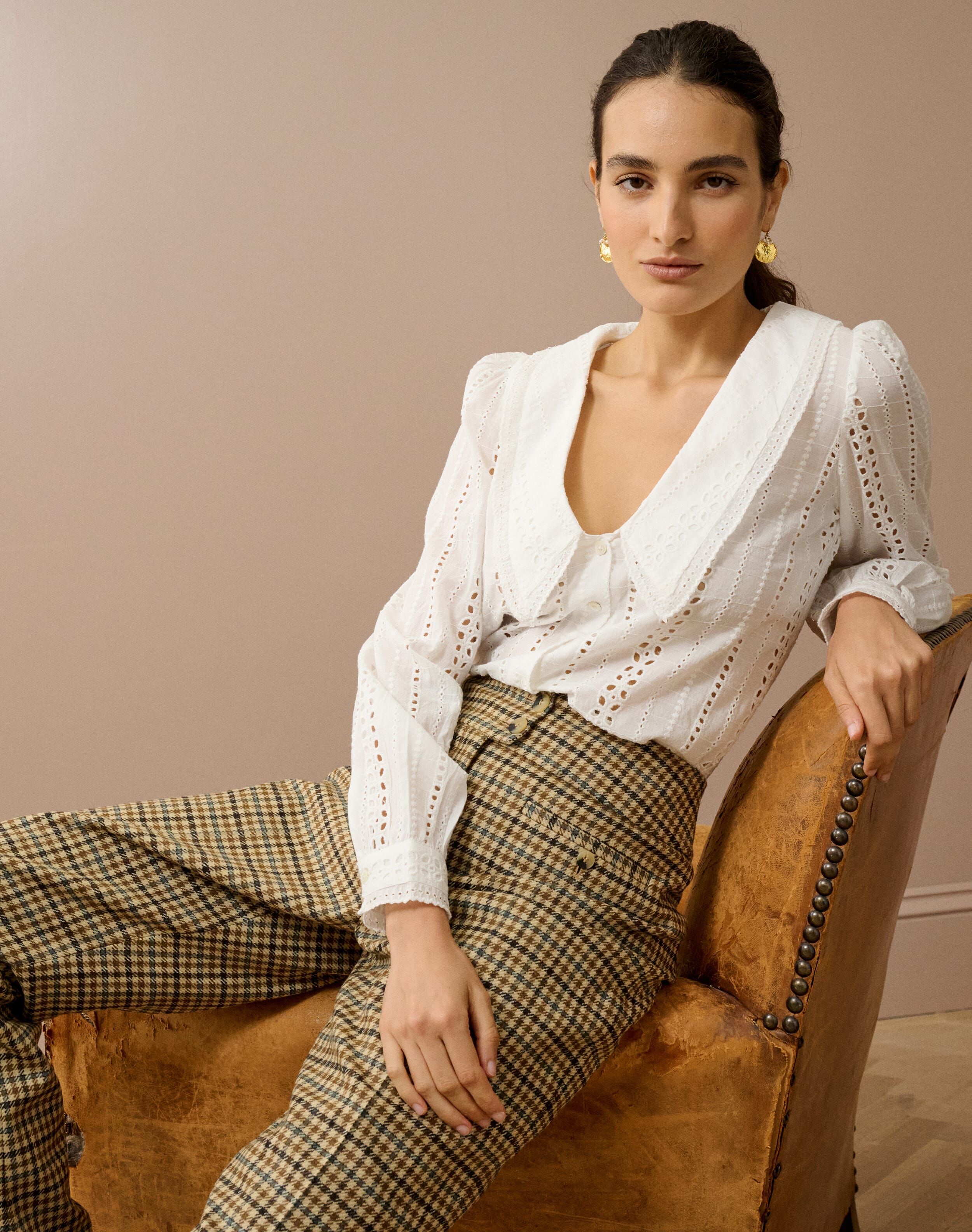 Brora Organic Cotton Broderie Anglaise Blouse White