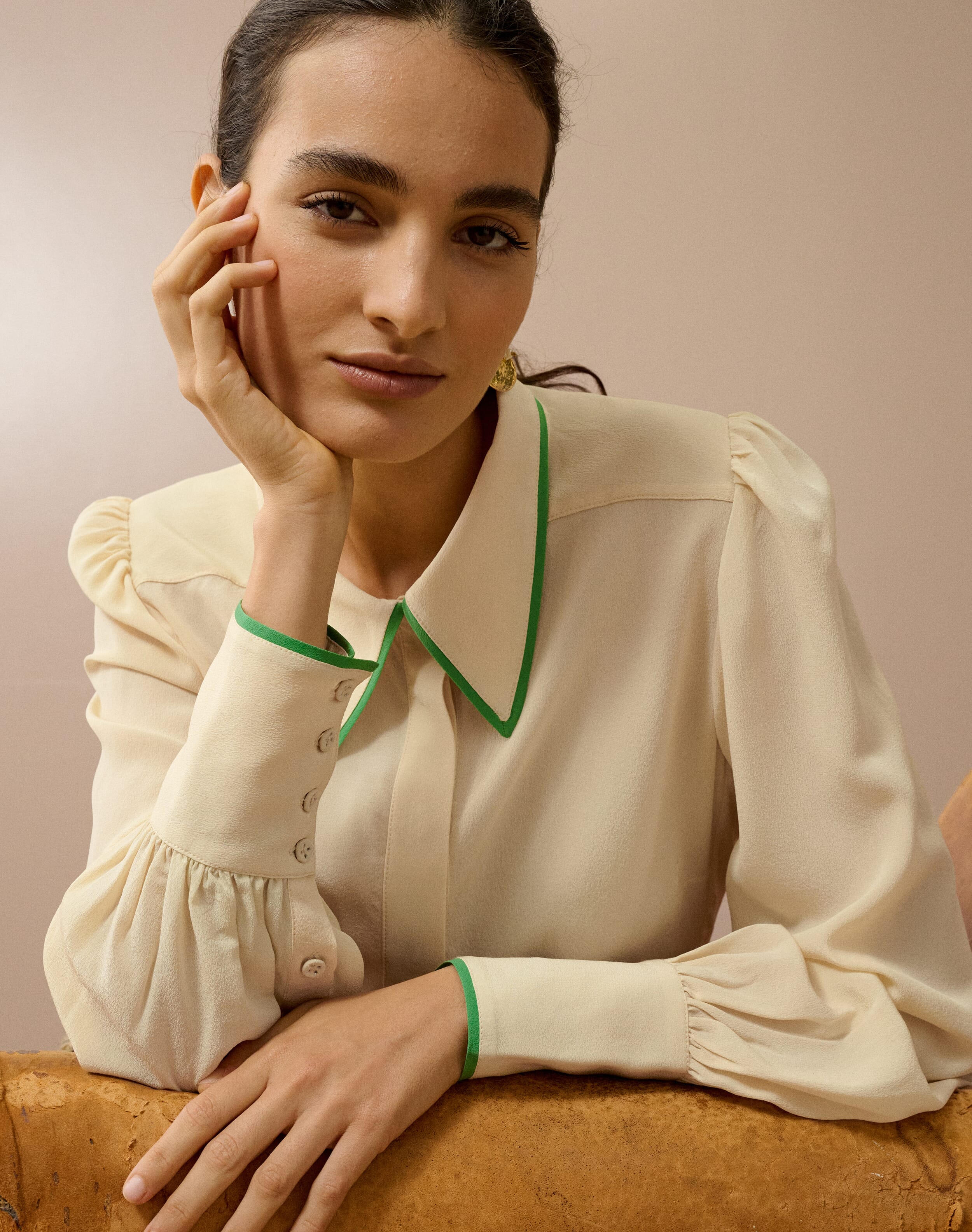 Brora Silk Crepe De Chine Blouse Buttermilk