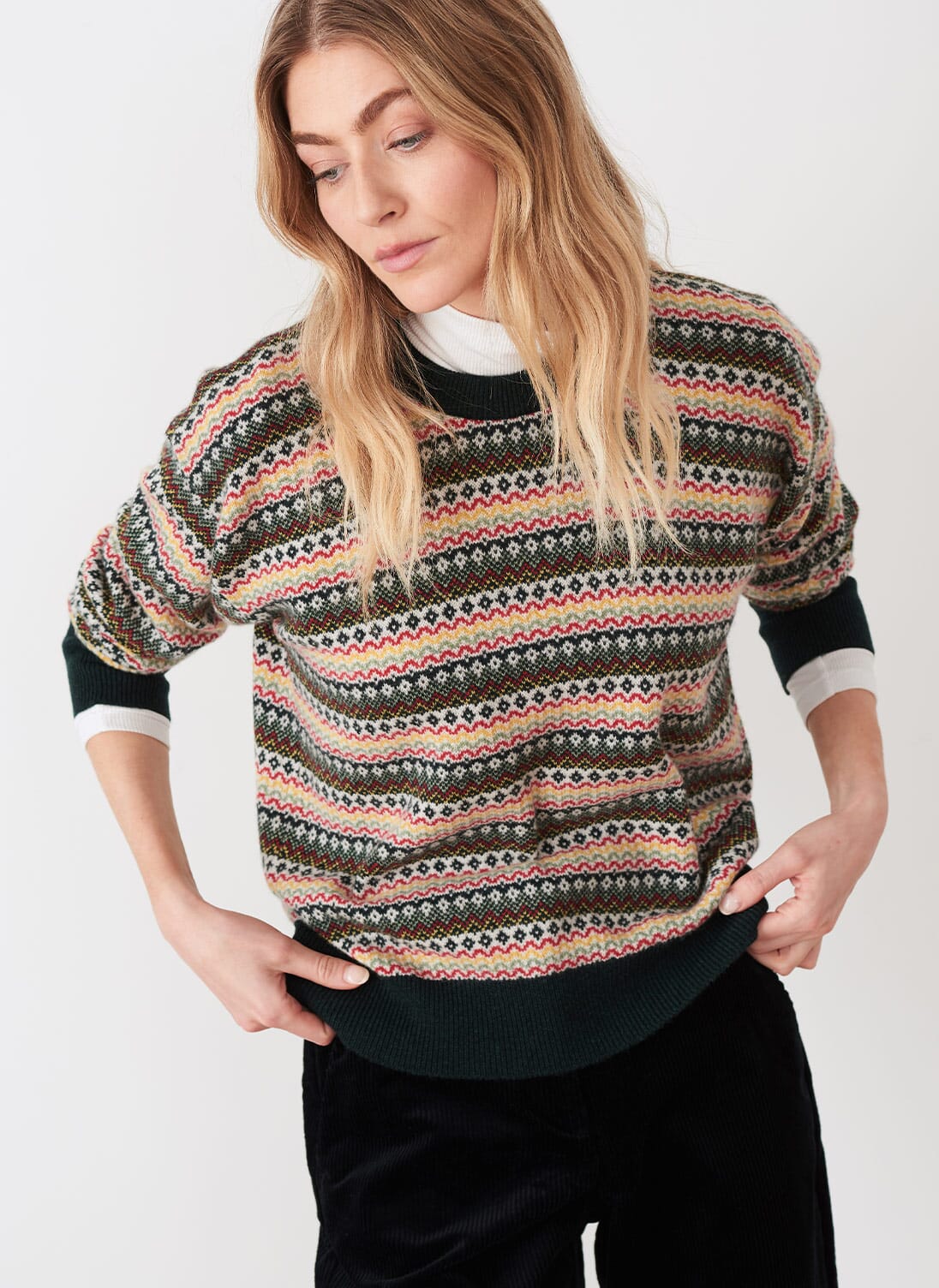 Women's Pine Cashmere Fair Isle Slouchy Jumper 