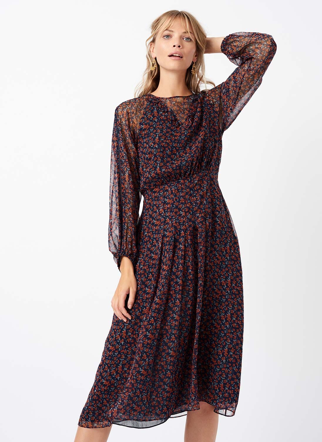 Liberty Print Midi Silk Chiffon Dress | Brora Clothing UK