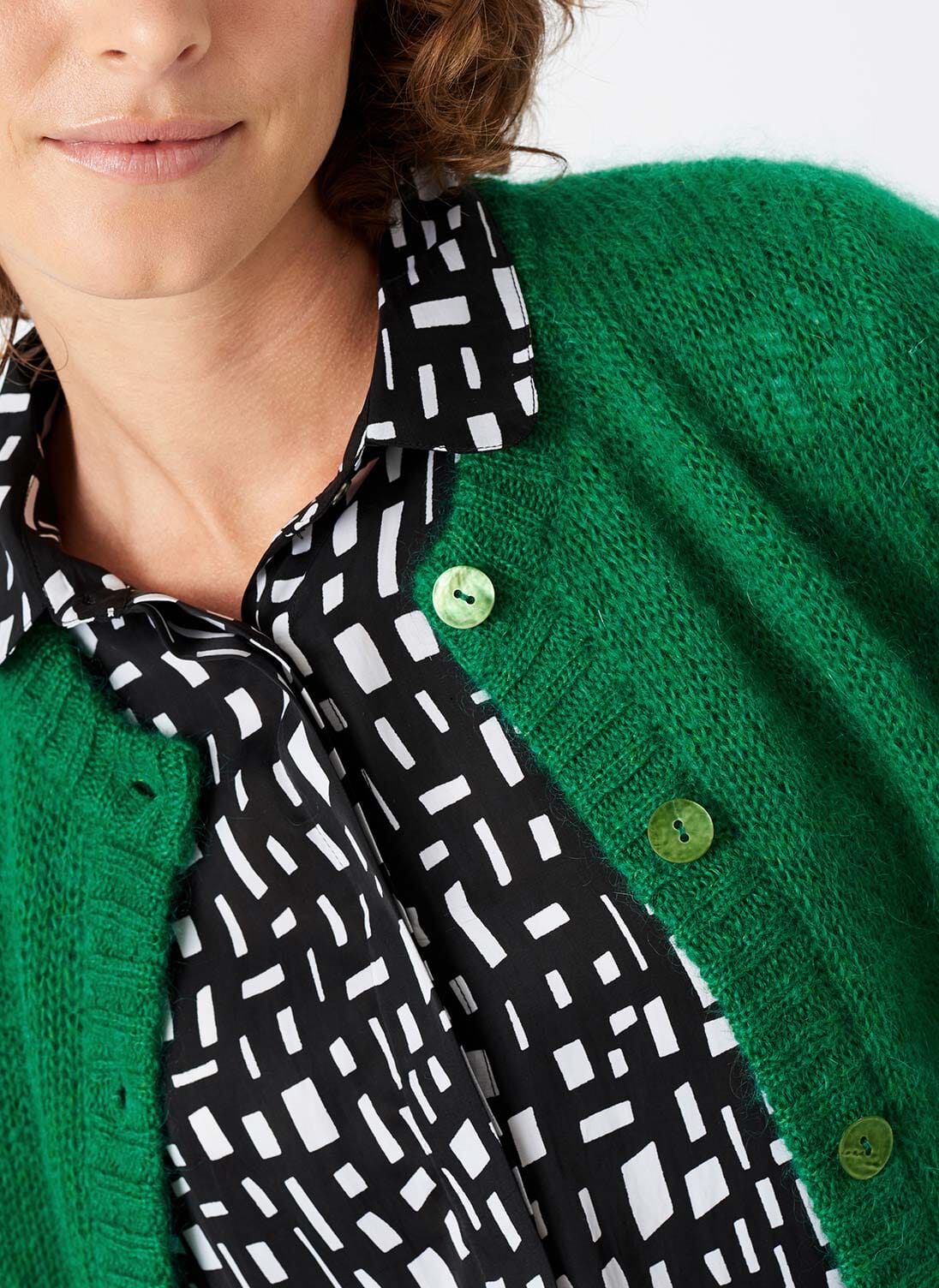 Women's Mohair Round Neck Cardigan in Emerald | Brora