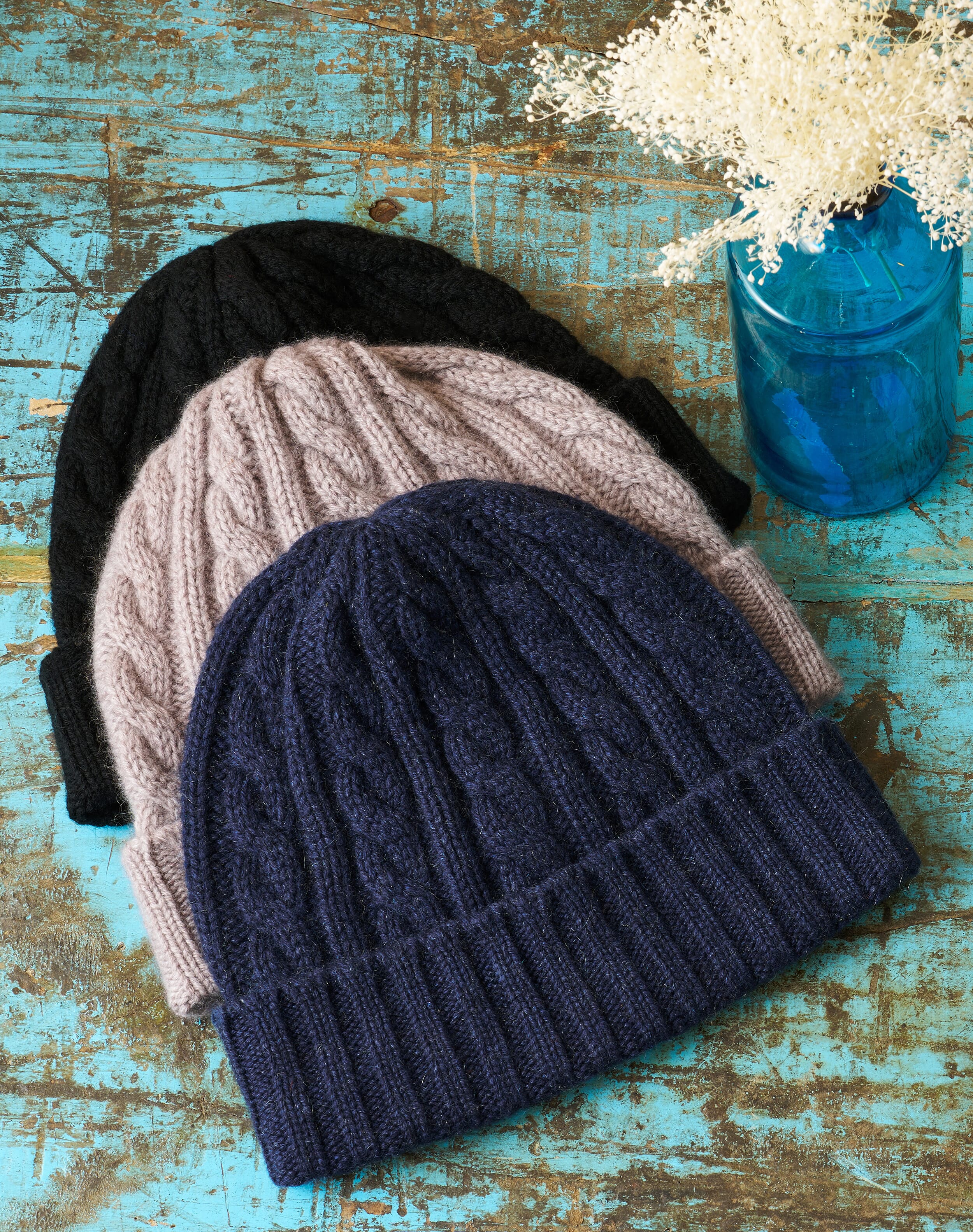 Cashmere Cable & Rib Hat French Navy