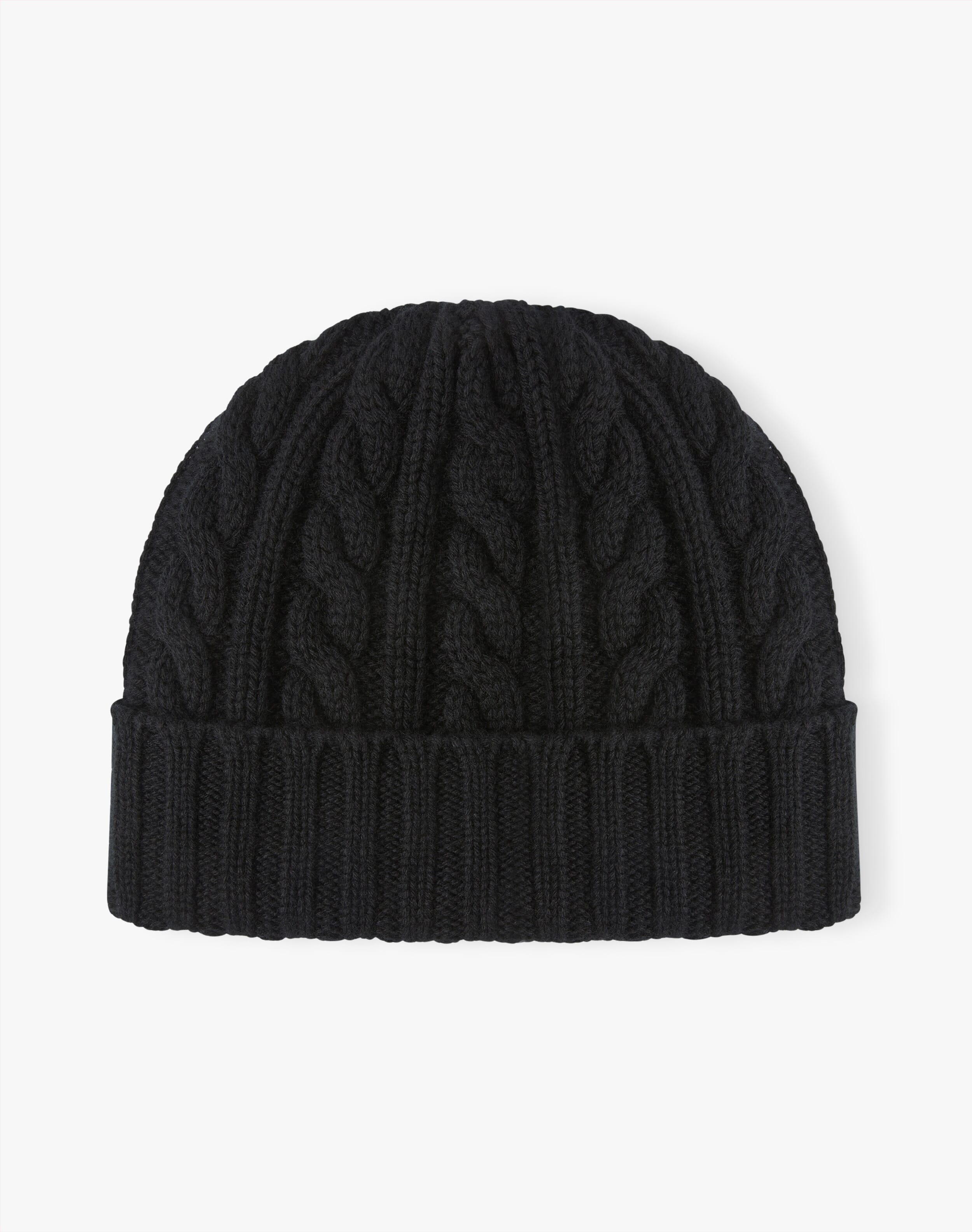 Scottish Cashmere Cable & Rib Hat in Black | Brora Accessories