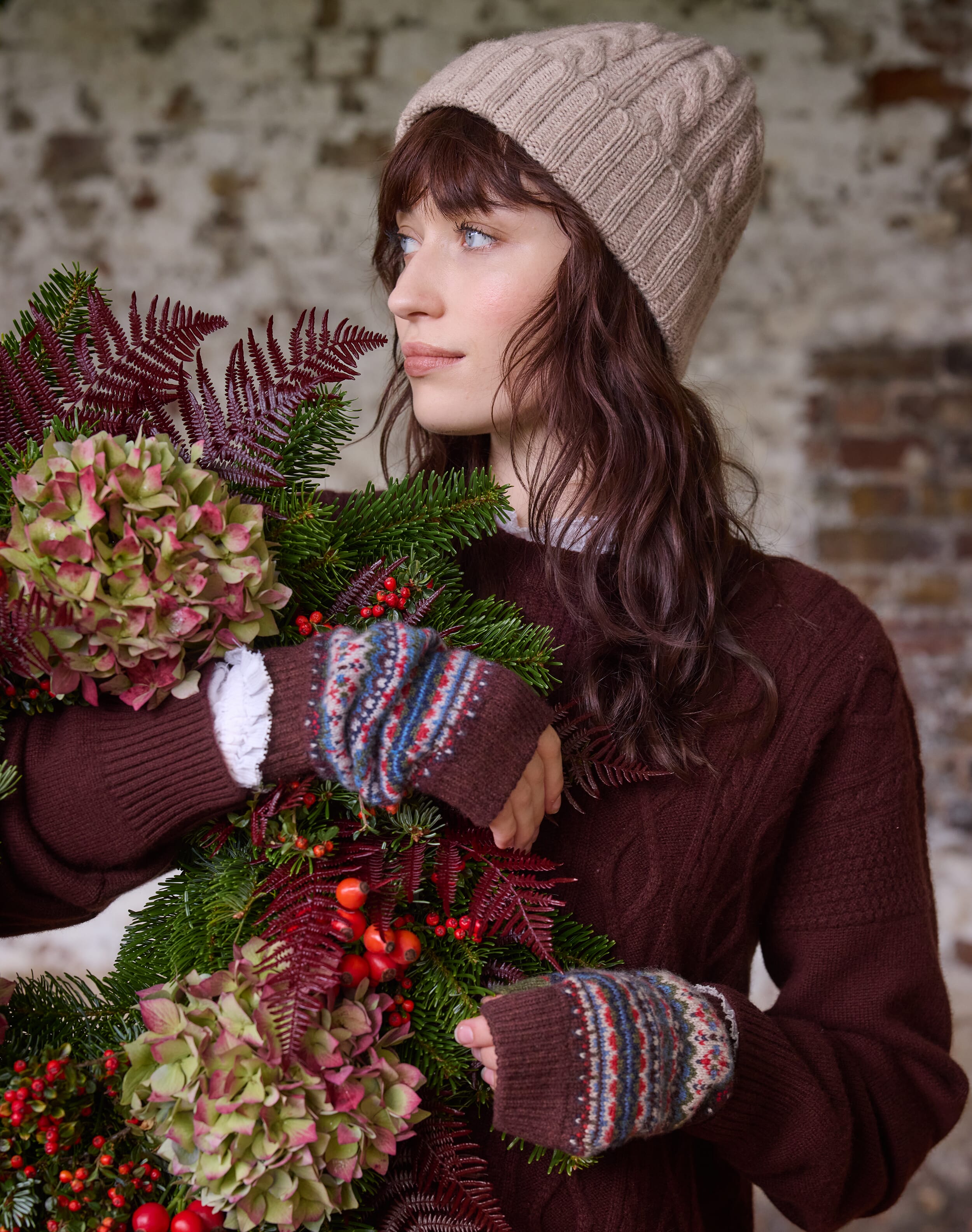 Brora Cashmere Cable & Rib Hat Ash