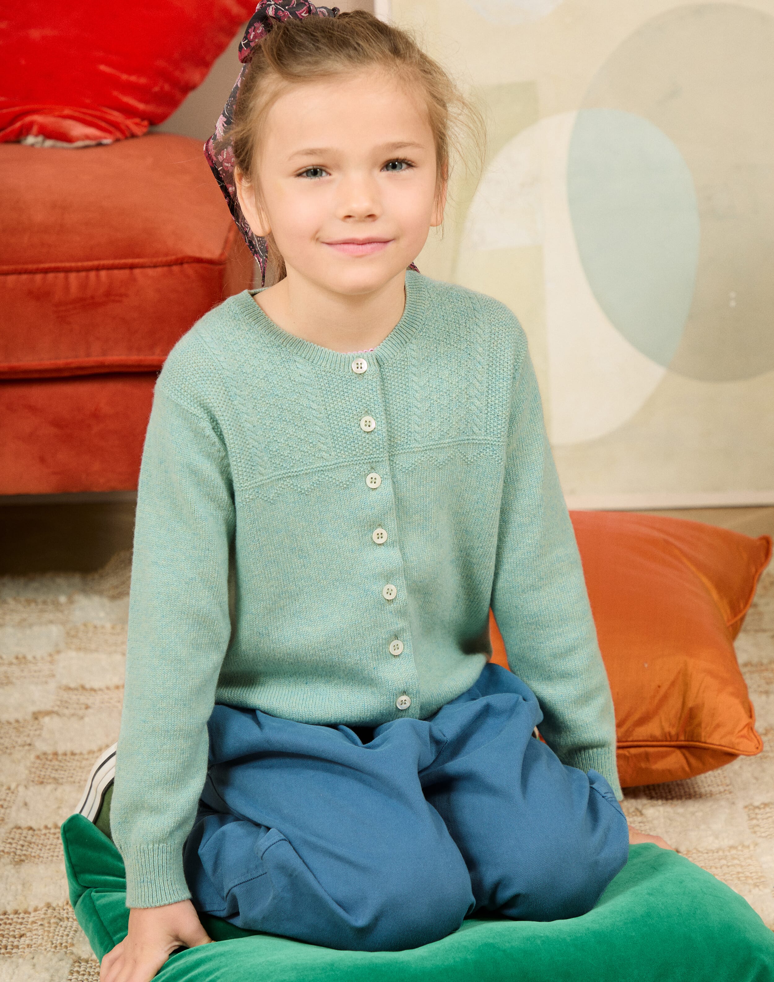 Brora Cashmere Round Neck Cardigan Seaspray