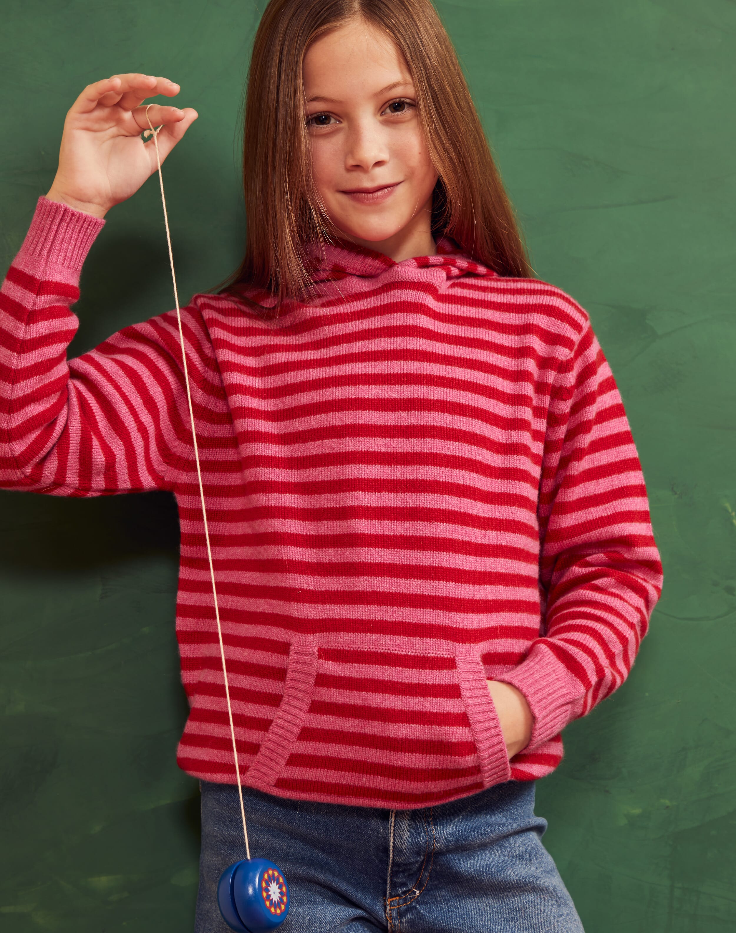 Children's Foxglove & Ruby Cashmere Stripy Hoody | Brora
