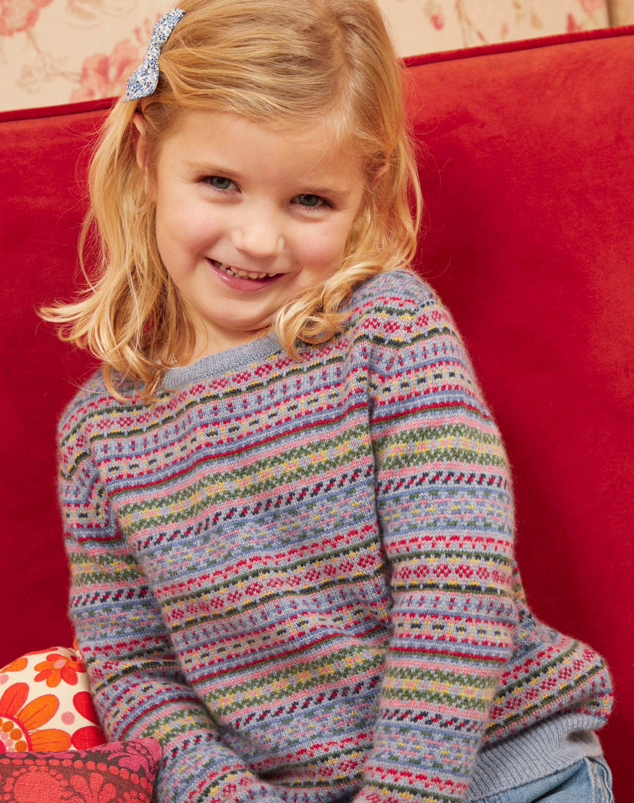 Cashmere Fair Isle Jumper in Periwinkle Children'S Jumpers Brora