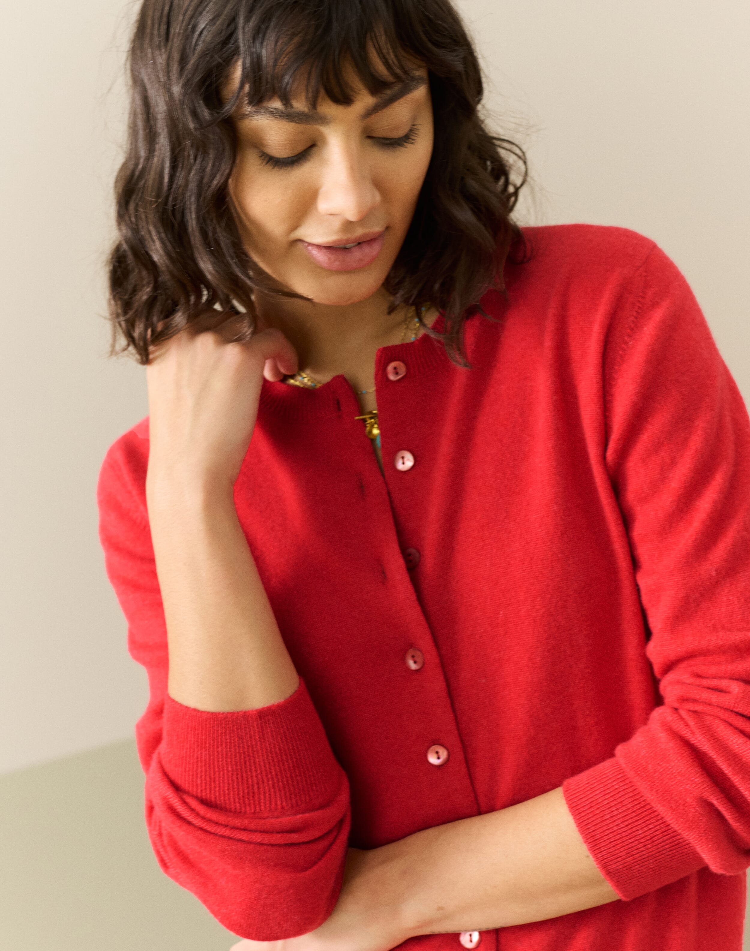Brora Cashmere Modern Classic Cardigan Cherry  - Size: 10