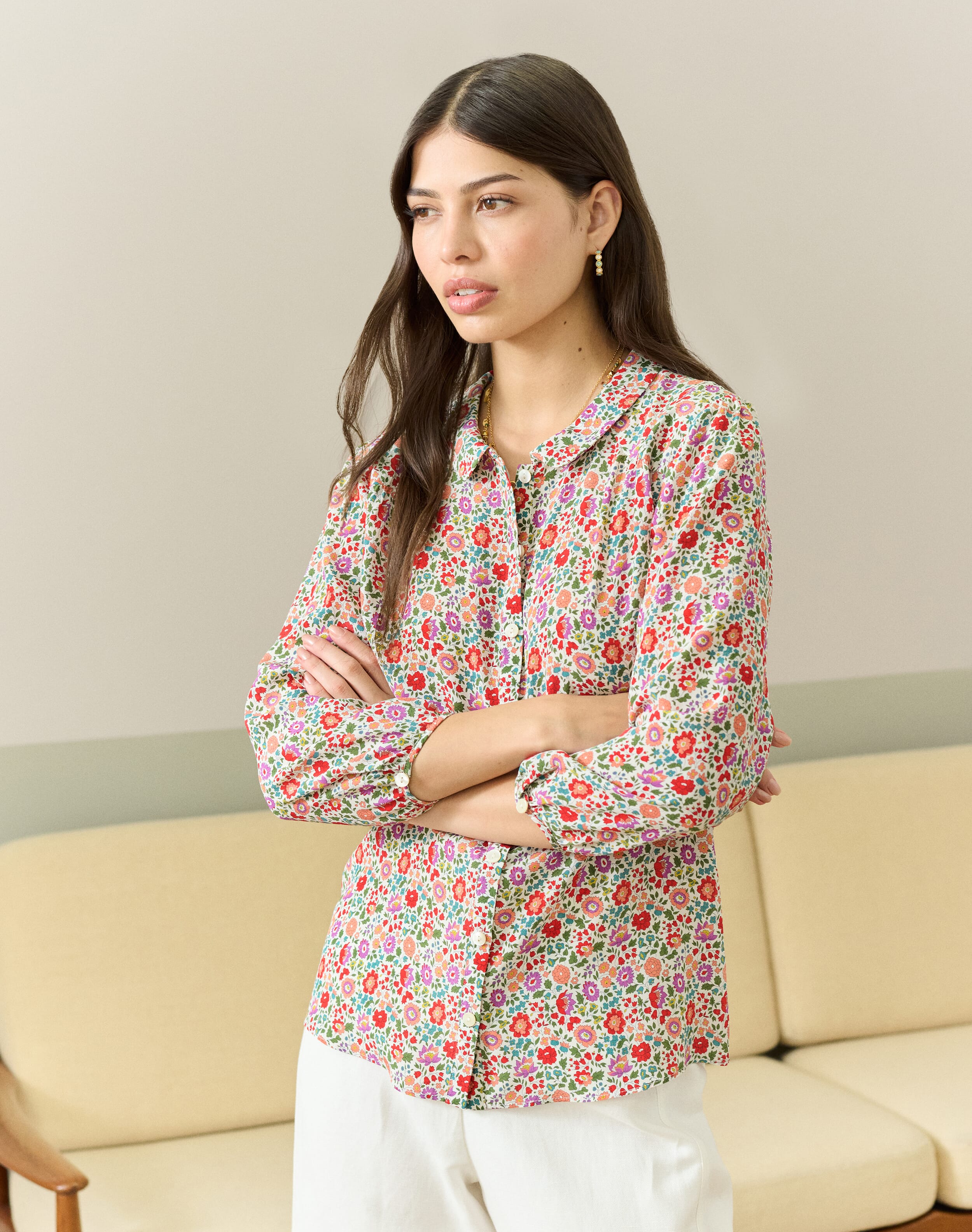 Brora Liberty Print Silk Peter Pan Blouse Cherry flower