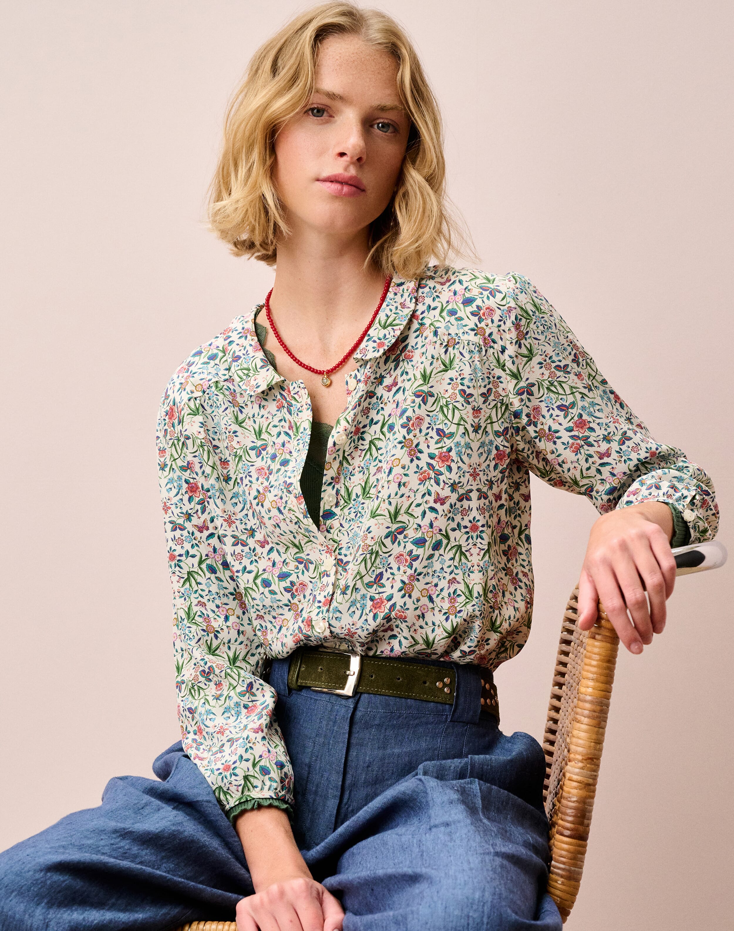 Brora Liberty Print Silk Peter Pan Blouse Summer garden